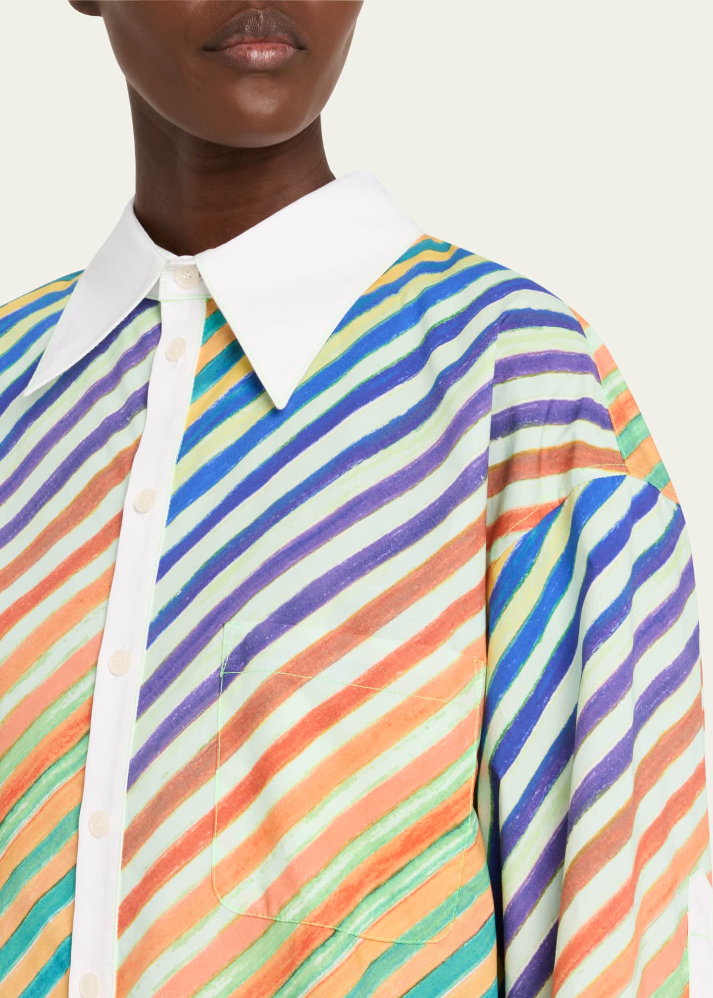 CHRISTOPHER JOHN ROGERS Striped Bias Button-Down Shirt Image 5 of 5