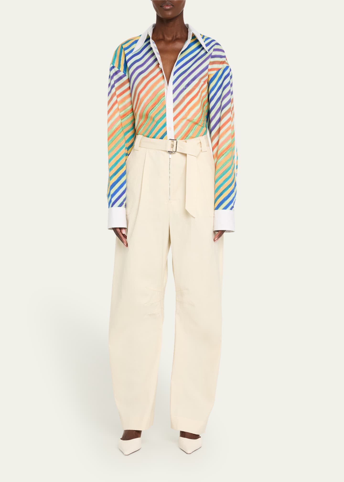 CHRISTOPHER JOHN ROGERS Patch-Pocket Barrel-Leg Belted Trousers Image 2 of 4