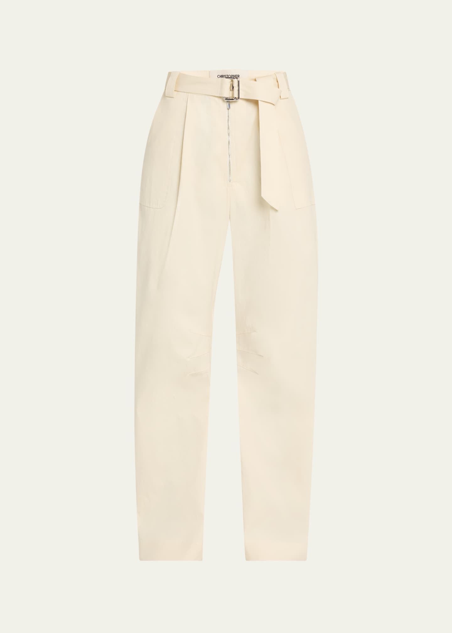 CHRISTOPHER JOHN ROGERS Patch-Pocket Barrel-Leg Belted Trousers Image 1 of 4