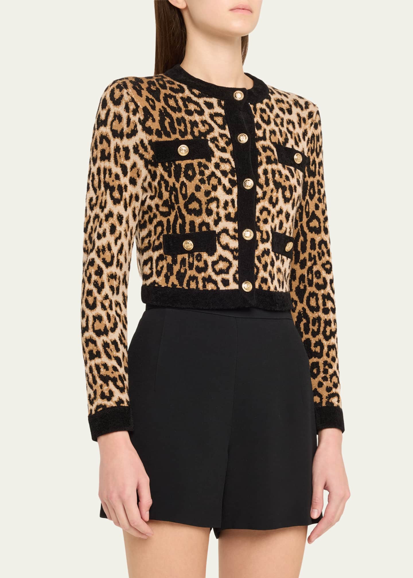 Alice + Olivia Claira Leopard Cropped Cardigan Image 4 of 5