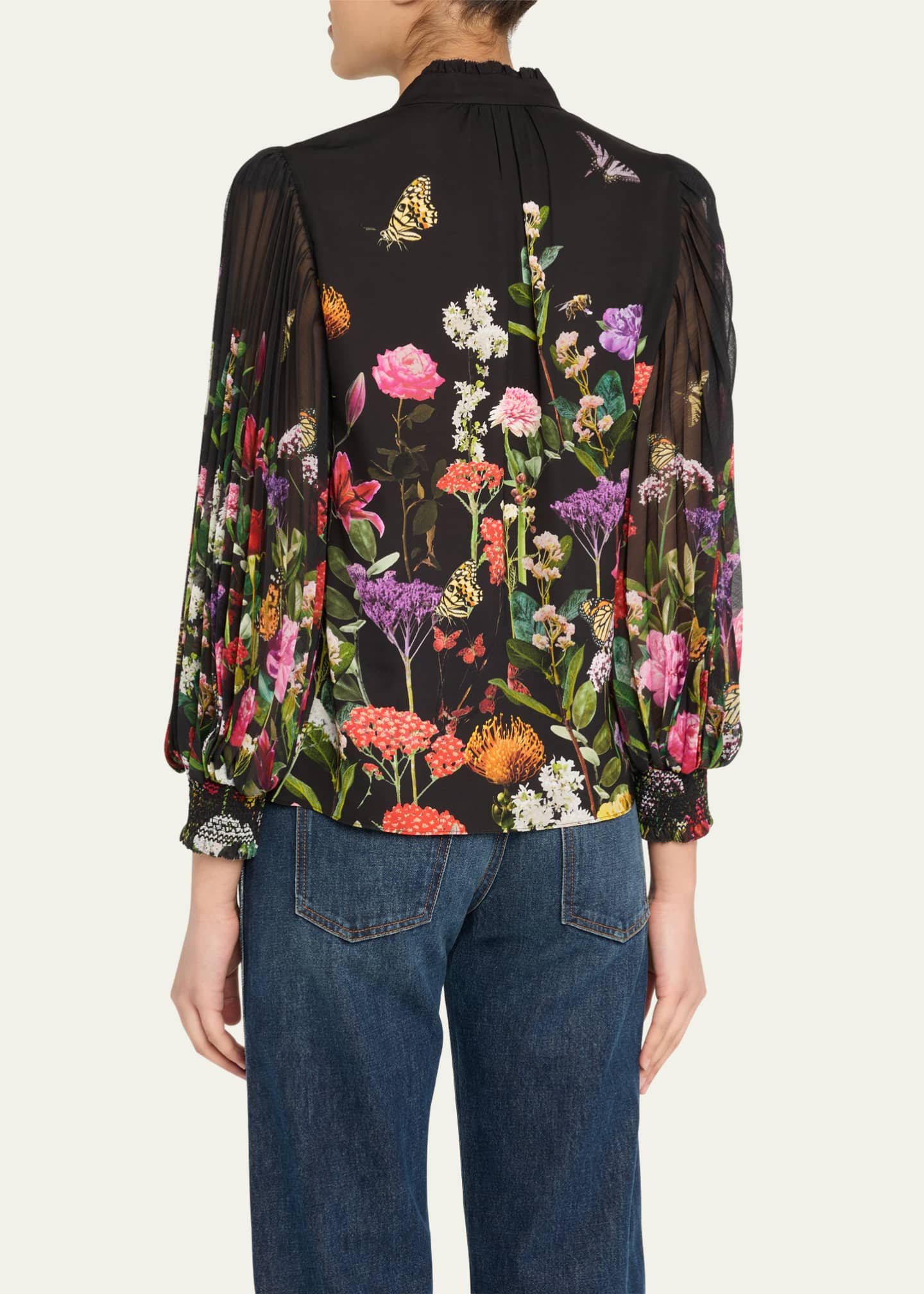 Alice + Olivia Ilan Pleated Blouson-Sleeve Blouse Image 3 of 5