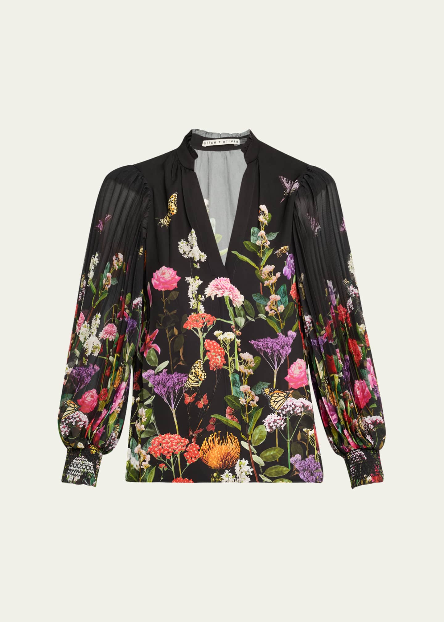 Alice + Olivia Ilan Pleated Blouson-Sleeve Blouse Image 1 of 5