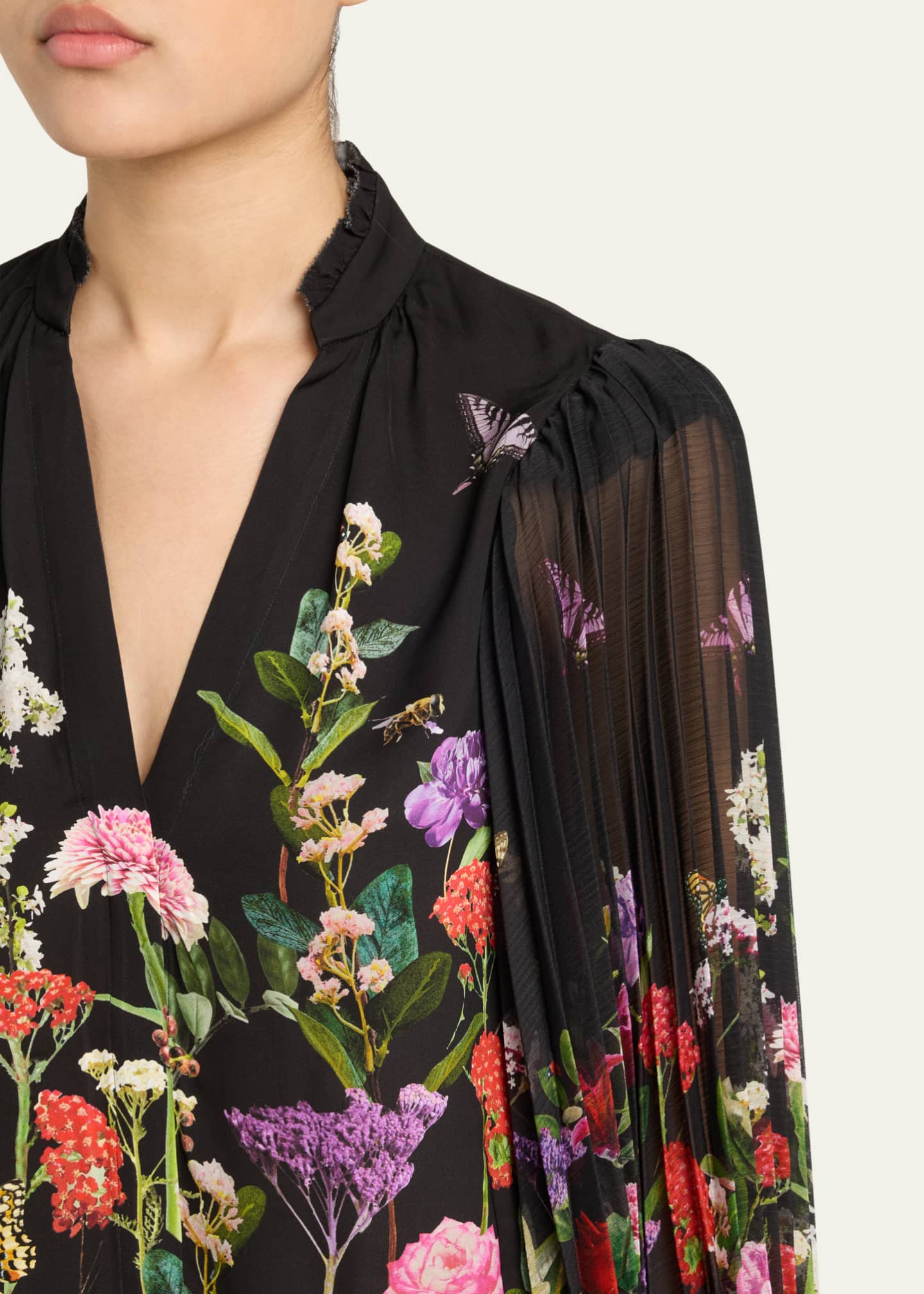 Alice + Olivia Ilan Pleated Blouson-Sleeve Blouse Image 5 of 5