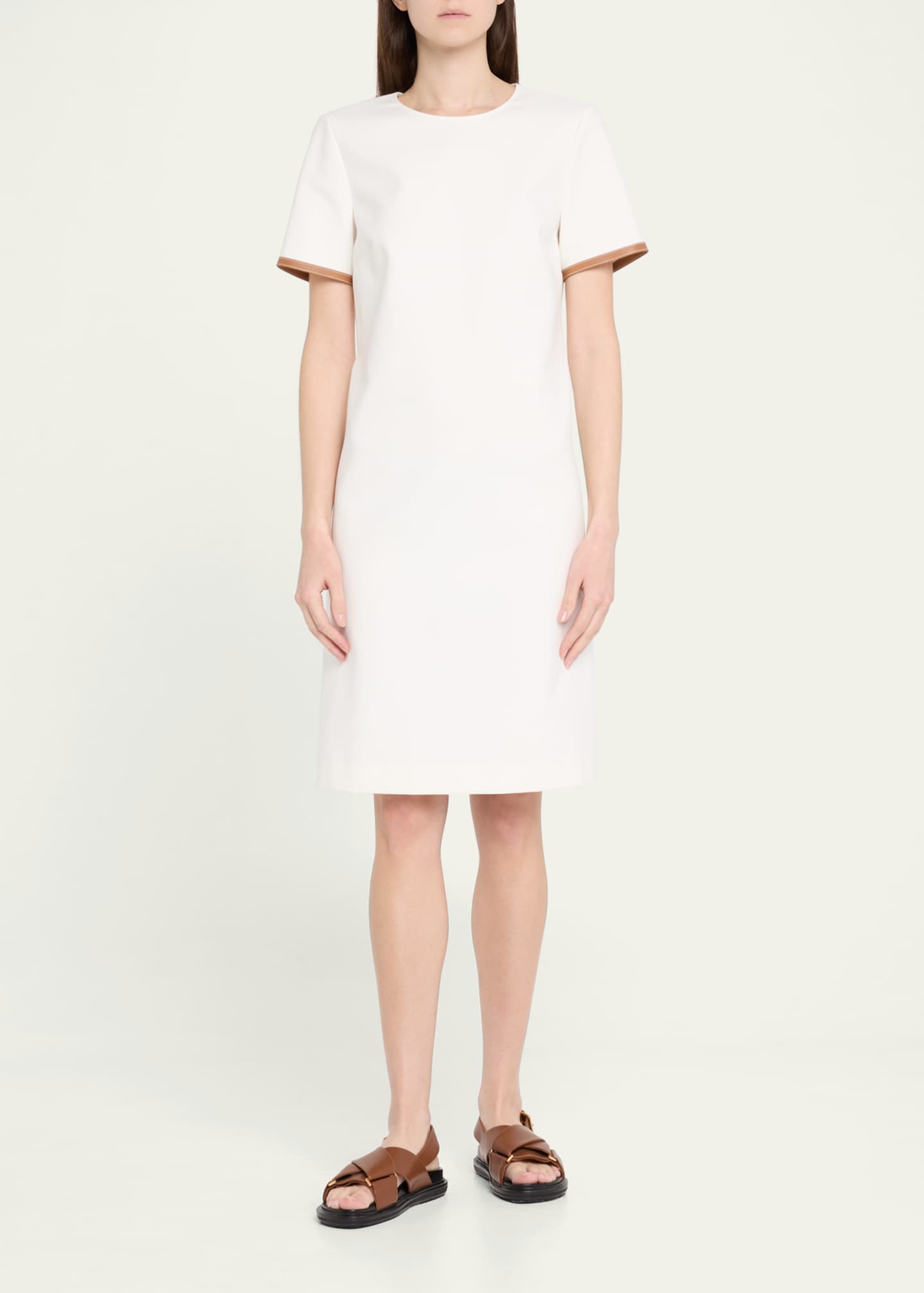 Lafayette 148 New York Leather-Trim Cotton Dress Image 2 of 5