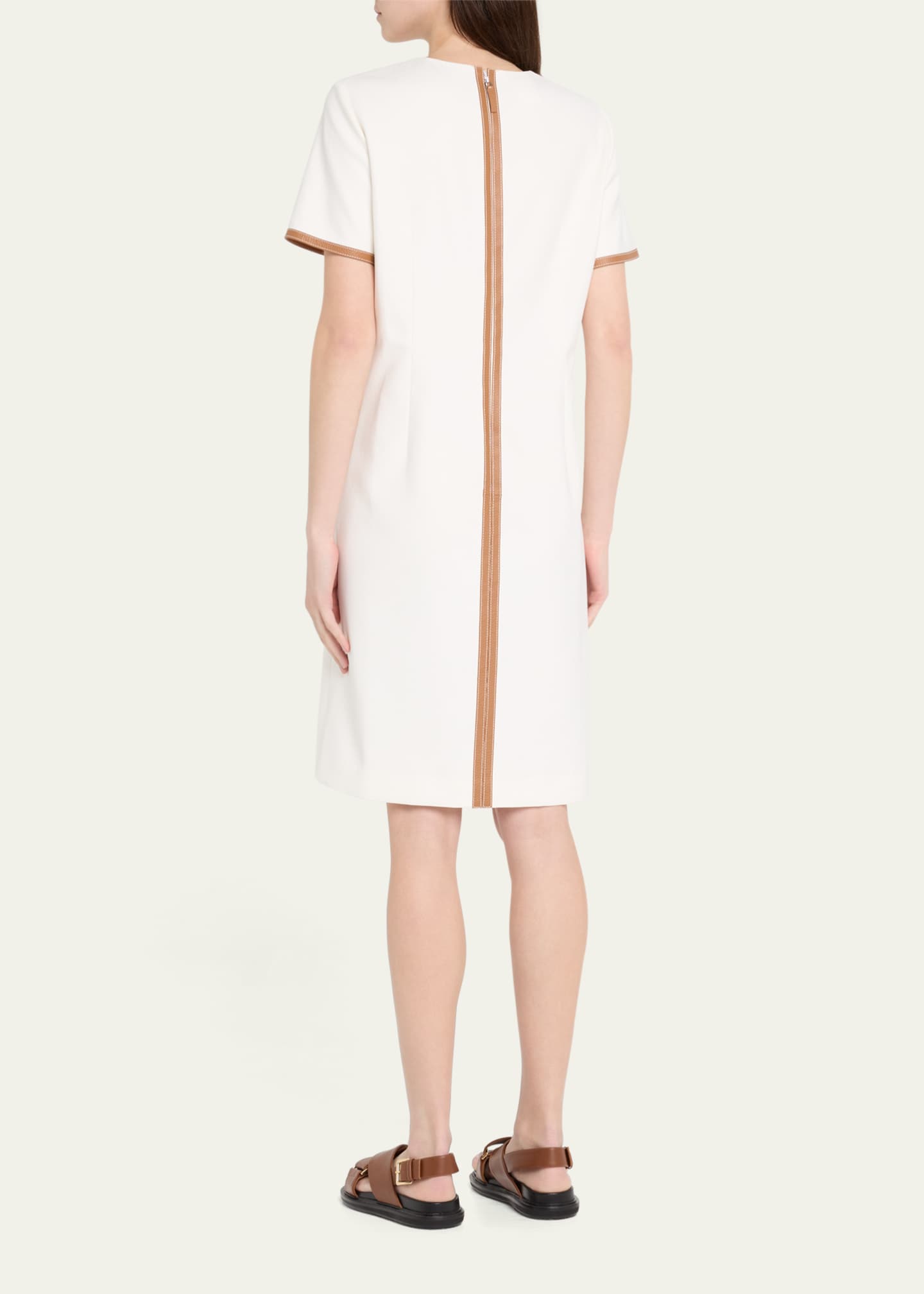 Lafayette 148 New York Leather-Trim Cotton Dress Image 3 of 5