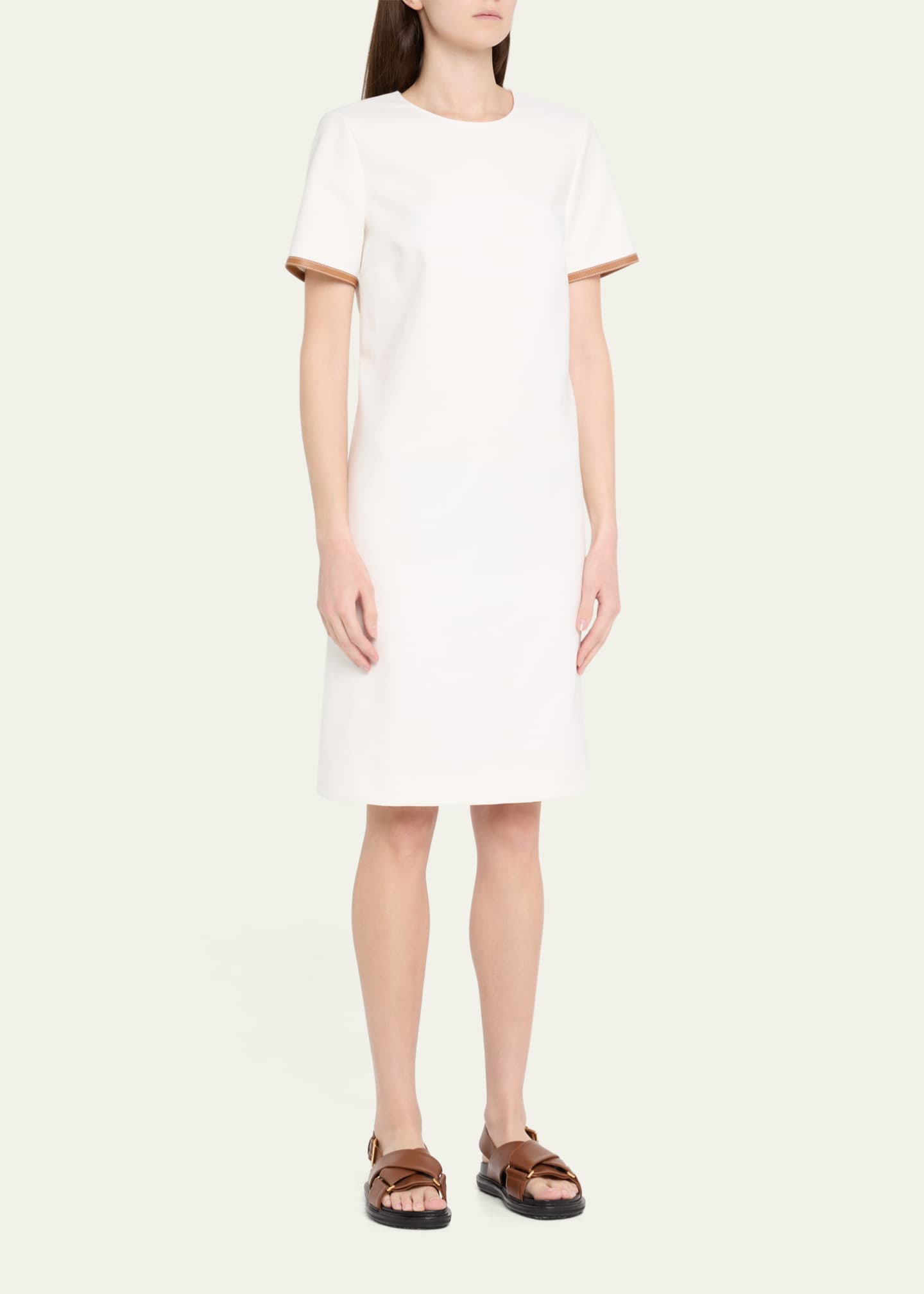 Lafayette 148 New York Leather-Trim Cotton Dress Image 4 of 5