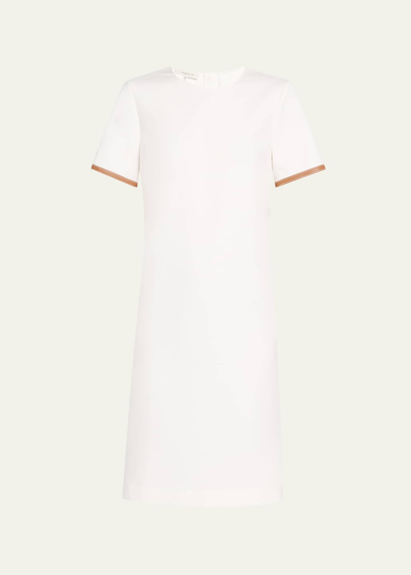 Lafayette 148 New York Leather-Trim Cotton Dress Image 1 of 5