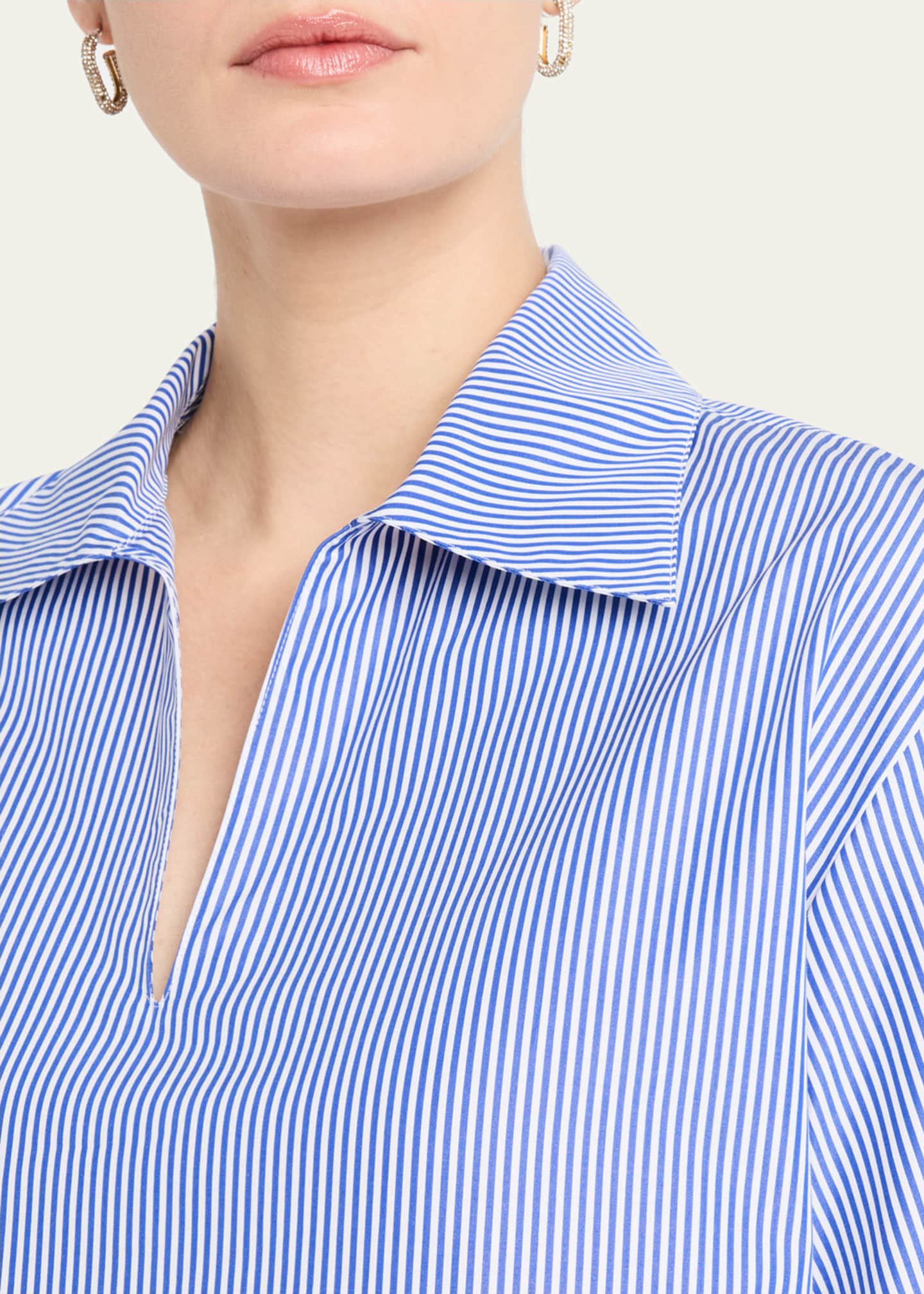 Lafayette 148 New York Striped Point-Collar Popover Blouse - Bergdorf
