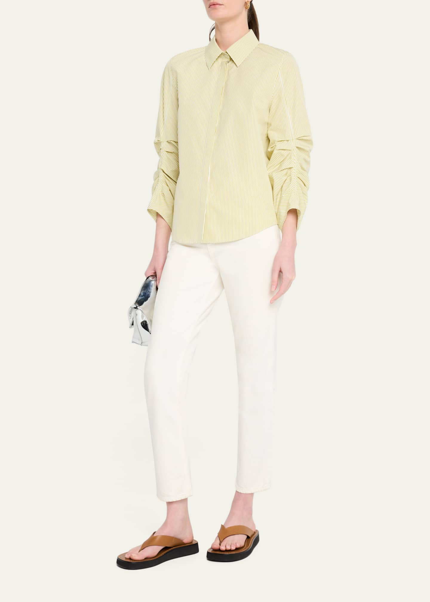Lafayette 148 New York Ruched-Sleeve Button-Down Shirt Image 2 of 5