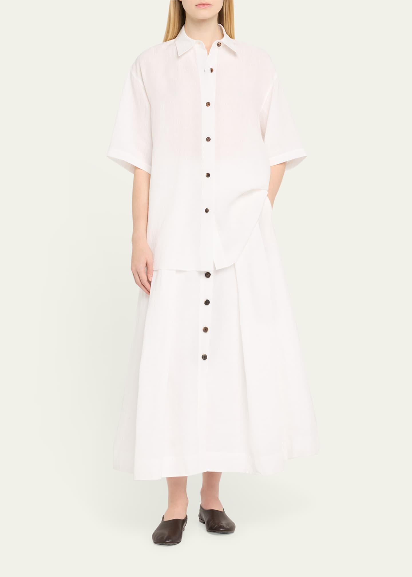 Lafayette 148 New York Pleated Button-Front Linen Maxi Skirt Image 2 of 5