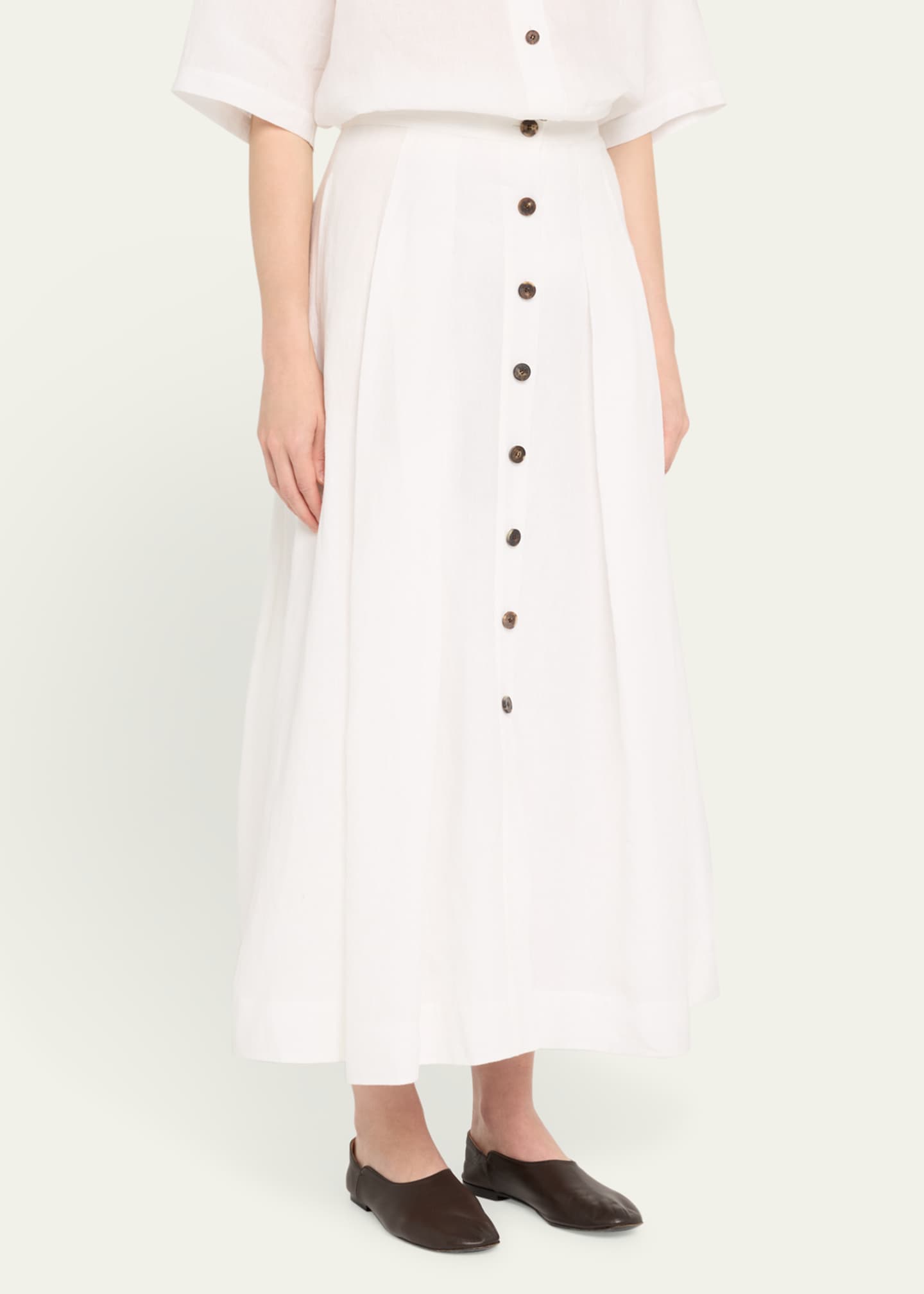 Lafayette 148 New York Pleated Button-Front Linen Maxi Skirt Image 4 of 5
