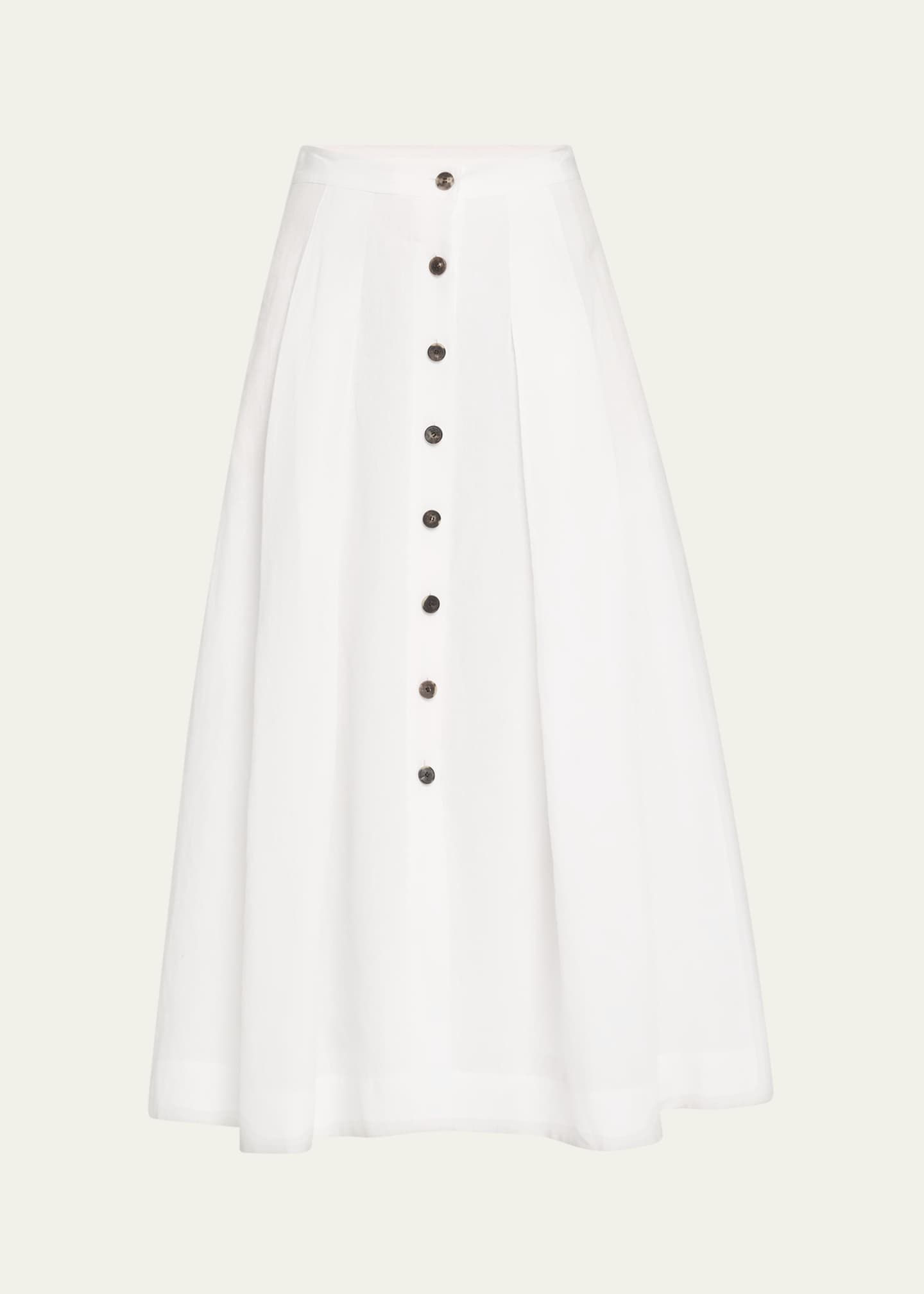 Lafayette 148 New York Pleated Button-Front Linen Maxi Skirt Image 1 of 5