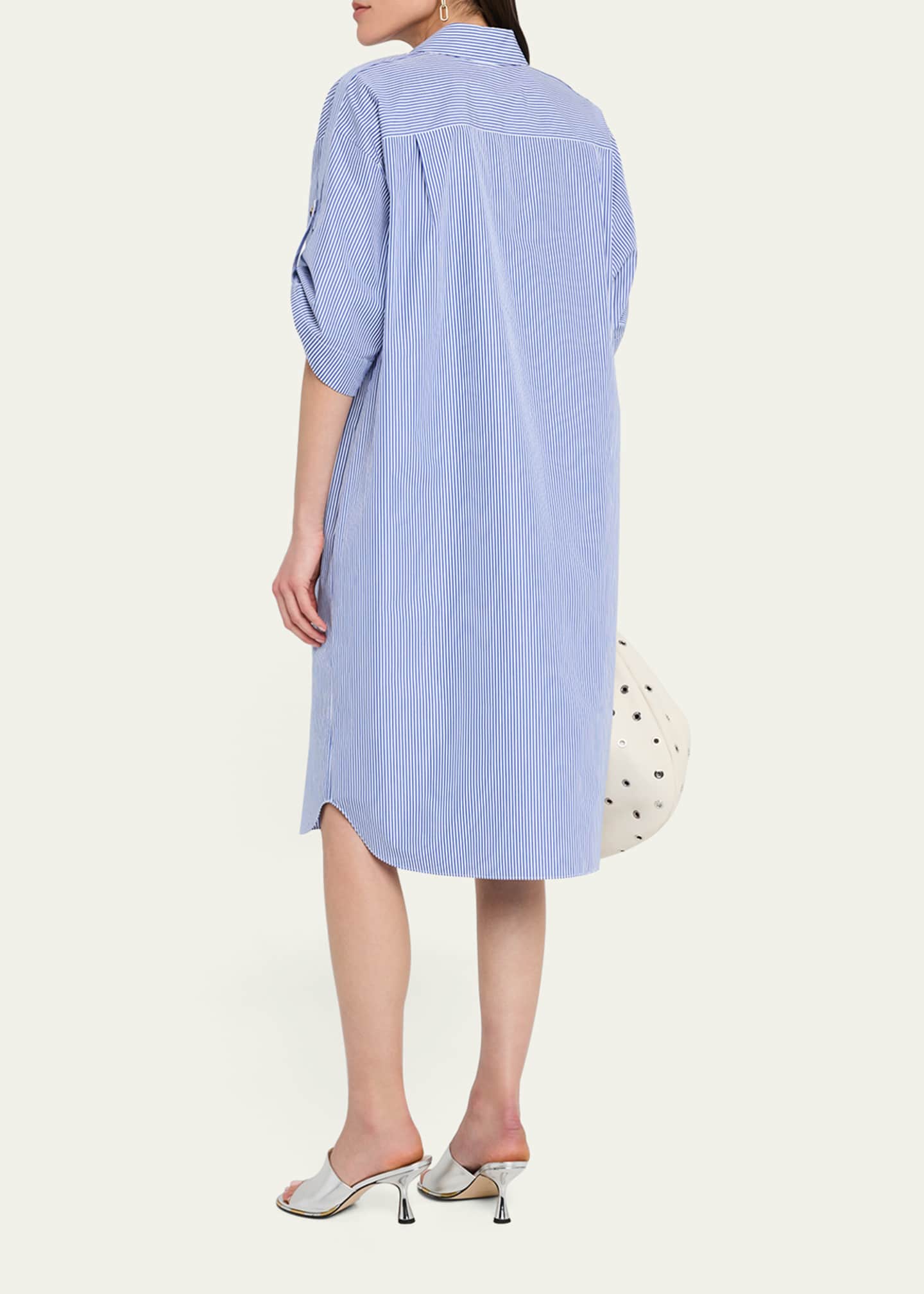 Lafayette 148 New York Striped Rolled-Sleeve Linen Midi Shirtdress Image 3 of 5