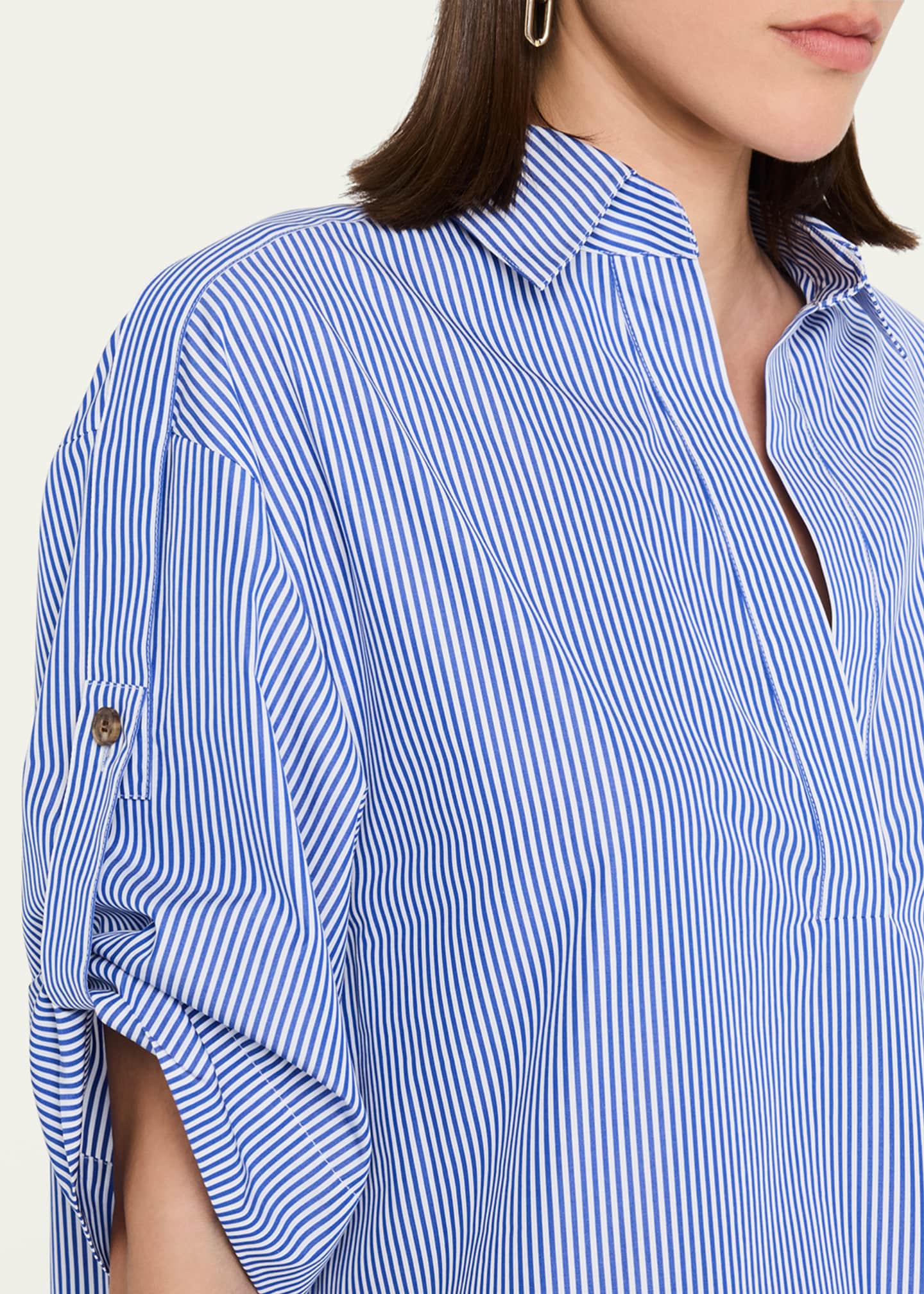 Lafayette 148 New York Striped Rolled-Sleeve Linen Midi Shirtdress Image 5 of 5