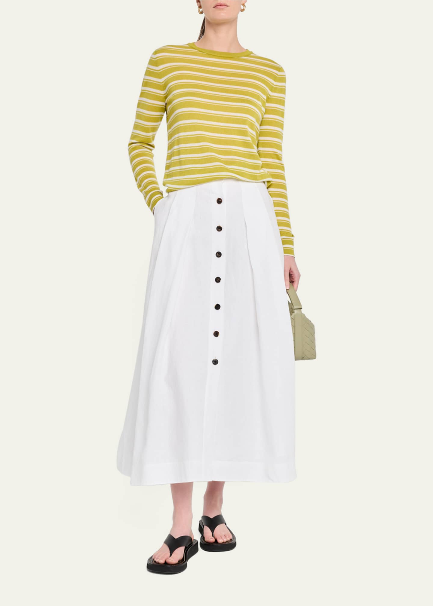 Lafayette 148 New York Striped Crewneck Silk-Linen Sweater Image 2 of 5