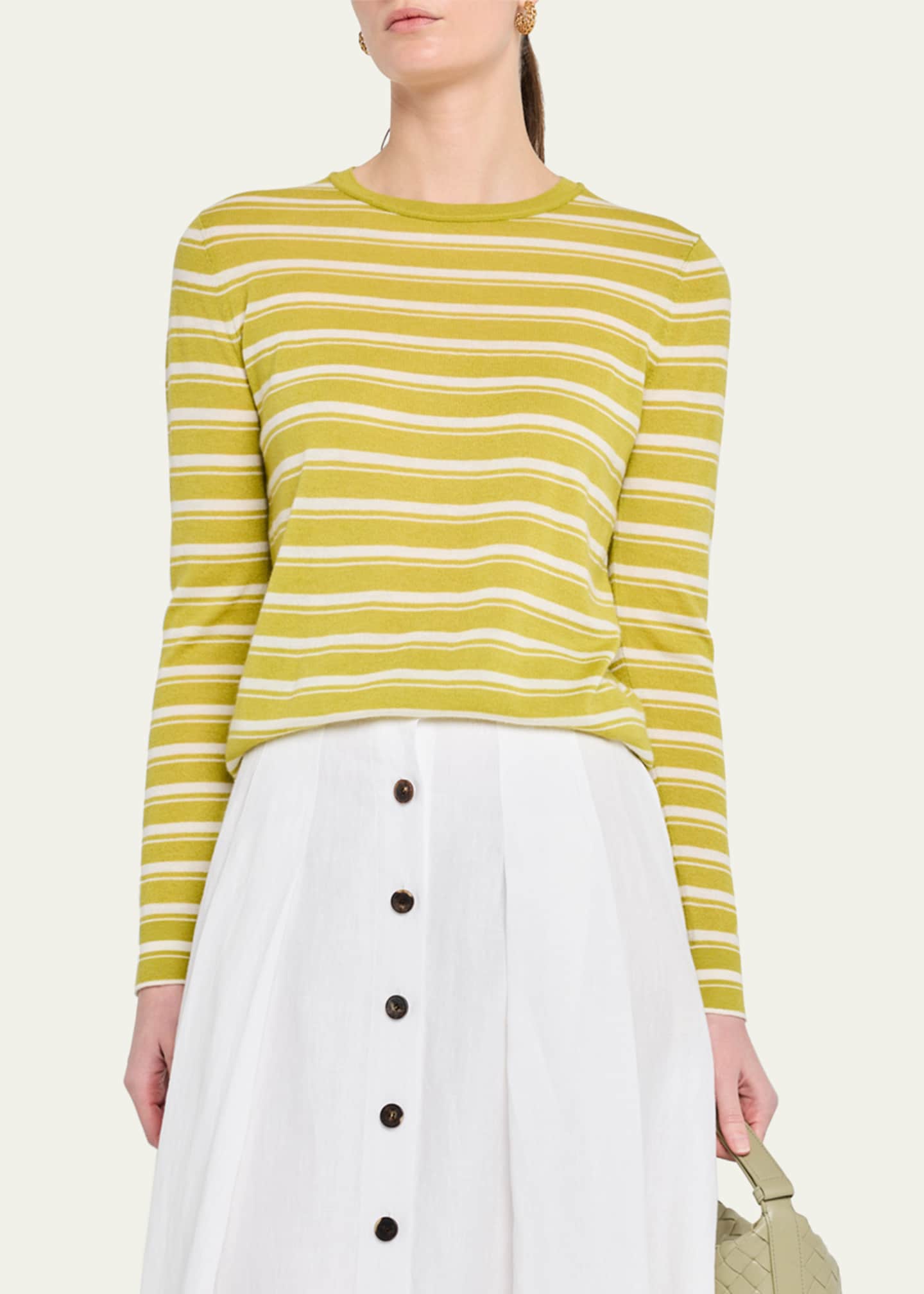 Lafayette 148 New York Striped Crewneck Silk-Linen Sweater Image 4 of 5