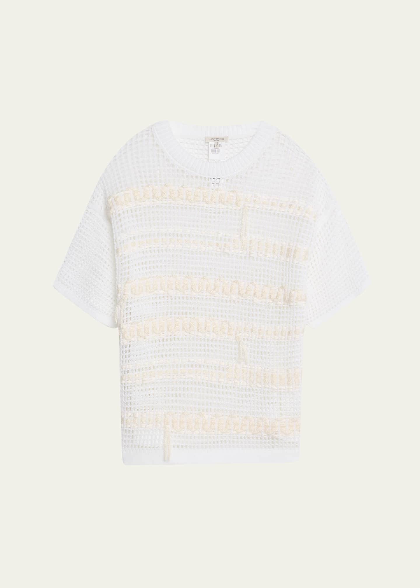 Lafayette 148 New York Embroidered Mesh-Knit Sweater Image 1 of 5