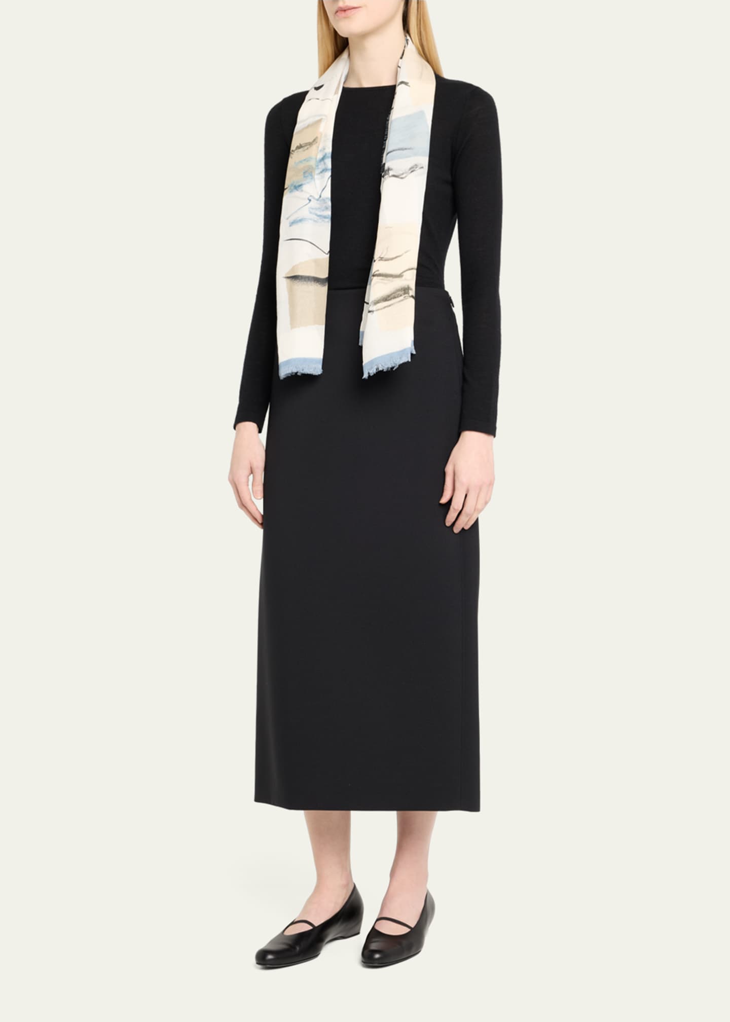 Lafayette 148 New York Fringed Sketchbook-Print Square Scarf Image 2 of 4