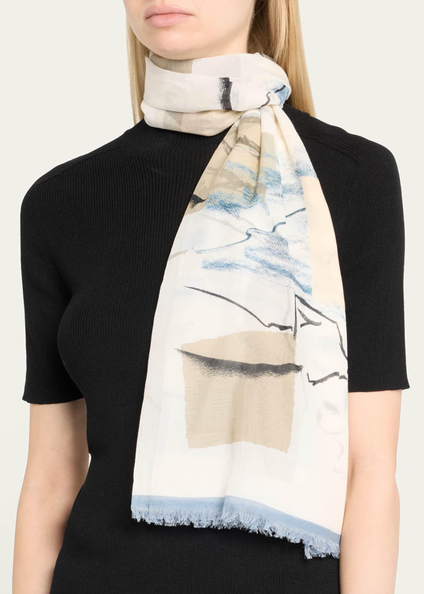 Lafayette 148 New York Fringed Sketchbook-Print Square Scarf Image 3 of 4