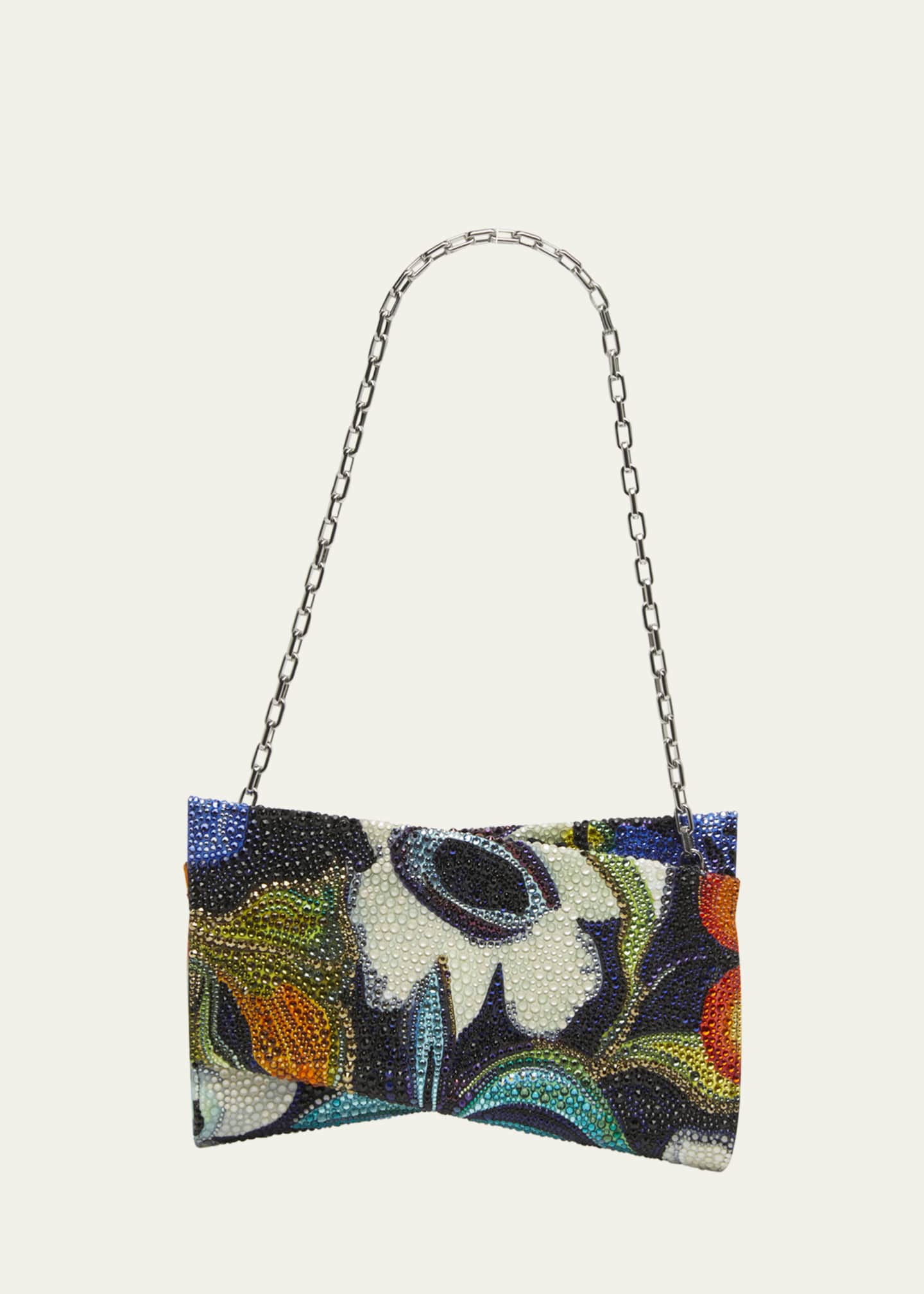 Christian Louboutin Loubitwist Small Clutch Bag in Flower Strass Satin Image 1 of 4