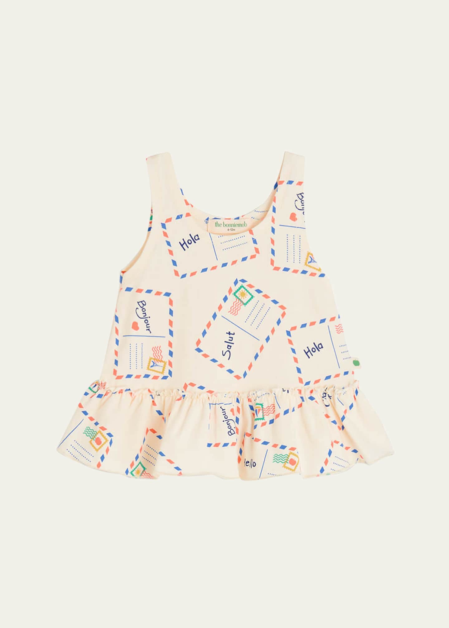 bonniemob Girl's Postcard-Print Frill Top, Size 6M-24M Image 2 of 2