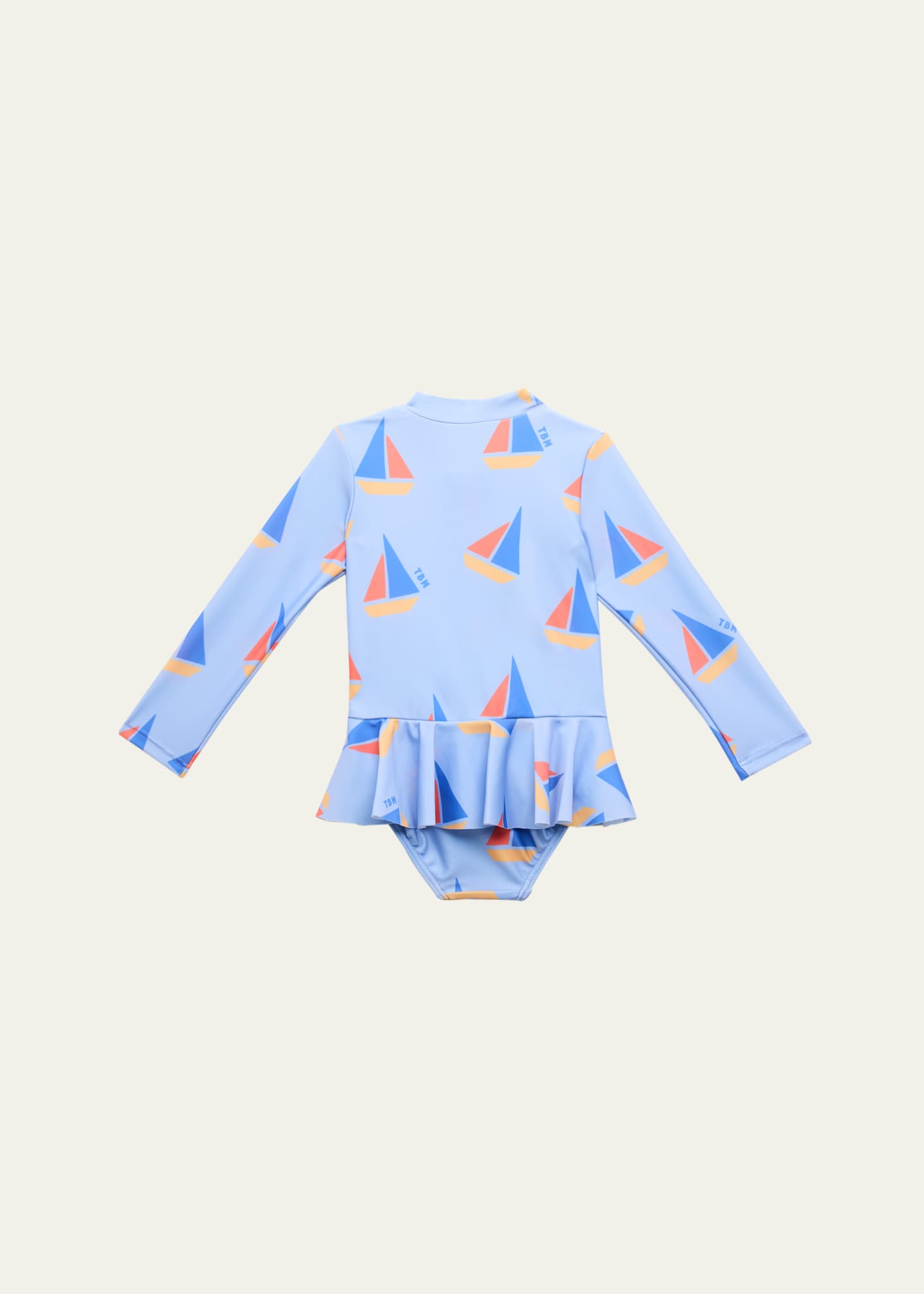 bonniemob Girl's Sailboat-Print Peplum Rashguard, Size Newborn-12M Image 2 of 3