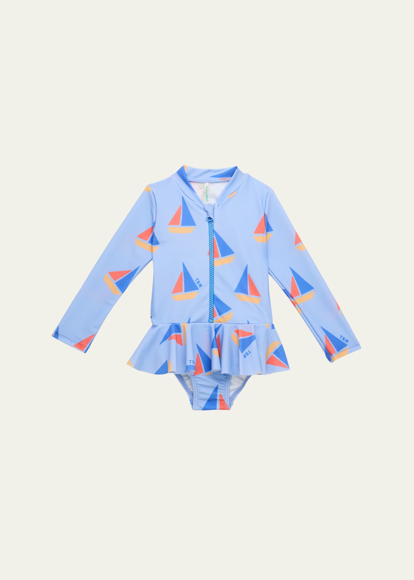 bonniemob Girl's Sailboat-Print Peplum Rashguard, Size Newborn-12M Image 1 of 3