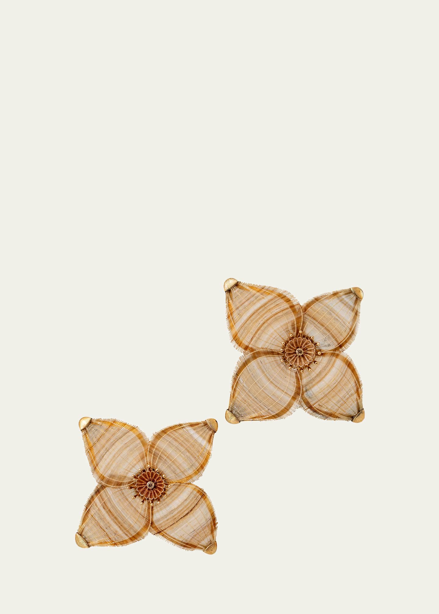 Silvia Furmanovich 18K Yellow Gold Horse Mane Flower Earrings with Cognac Diamonds Image 2 of 2
