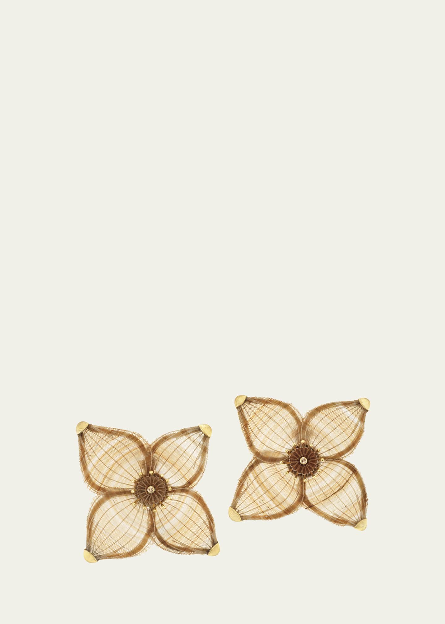 Silvia Furmanovich 18K Yellow Gold Horse Mane Flower Earrings with Cognac Diamonds Image 1 of 2