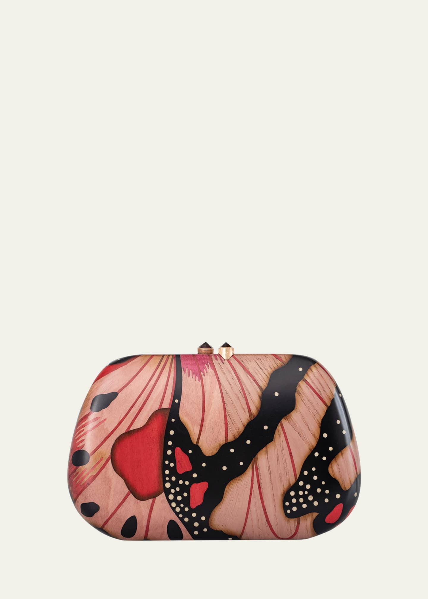 Silvia Furmanovich 18K Yellow Gold Marquetry Clutch with Butterfly Wing Print and Garnet