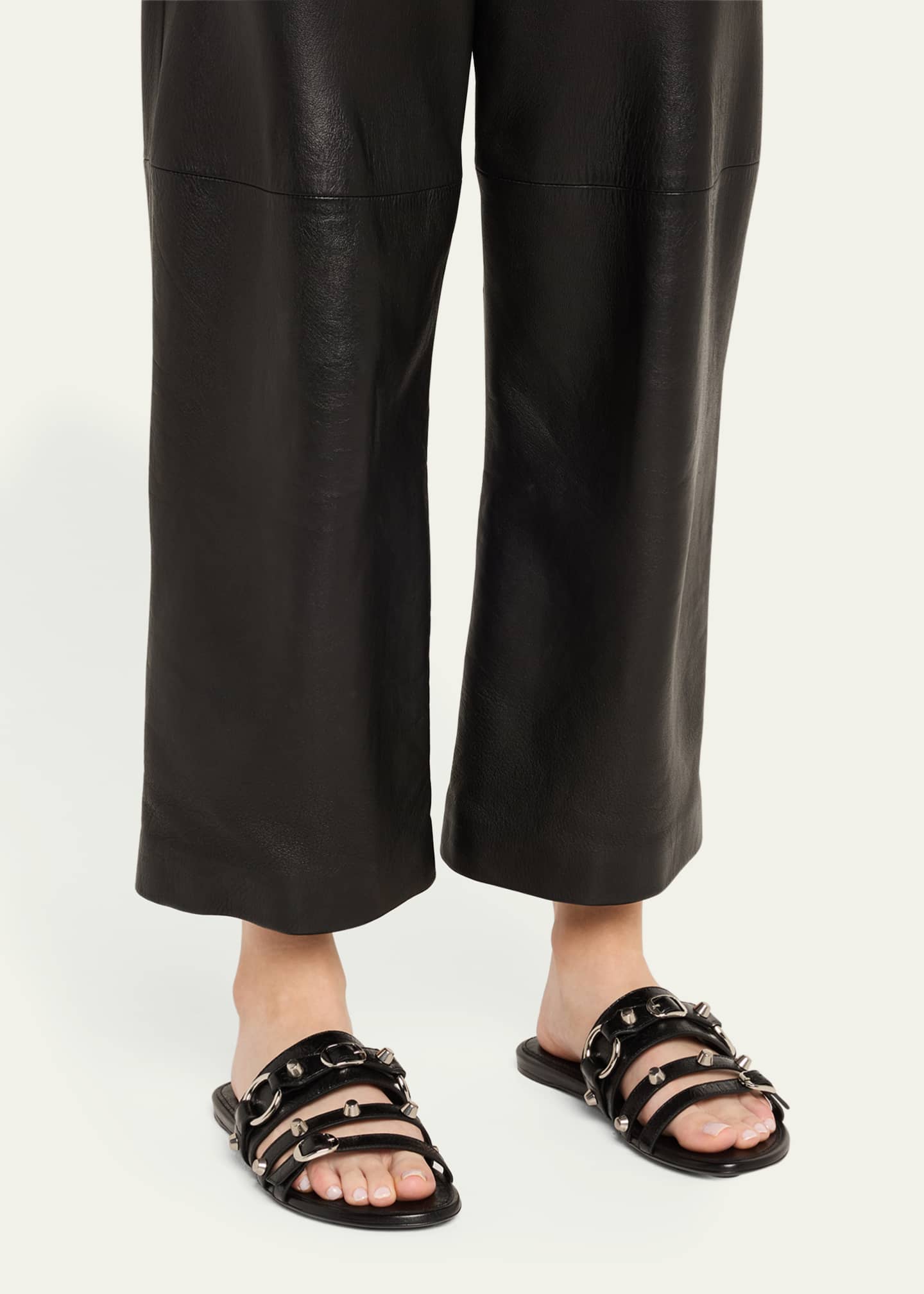 Balenciaga City Leather Triple-Band Slide Sandals Image 2 of 6