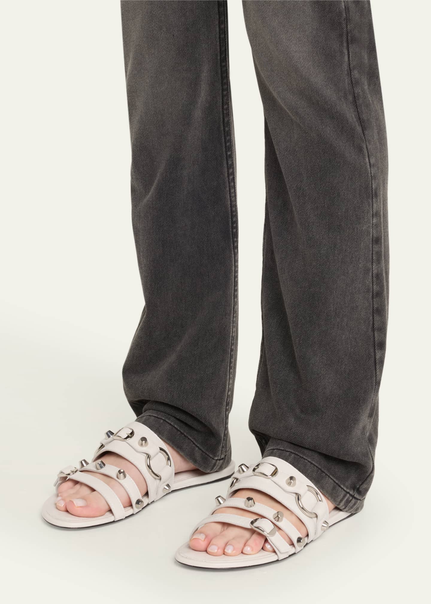 Balenciaga City Leather Triple-Band Slide Sandals Image 2 of 6