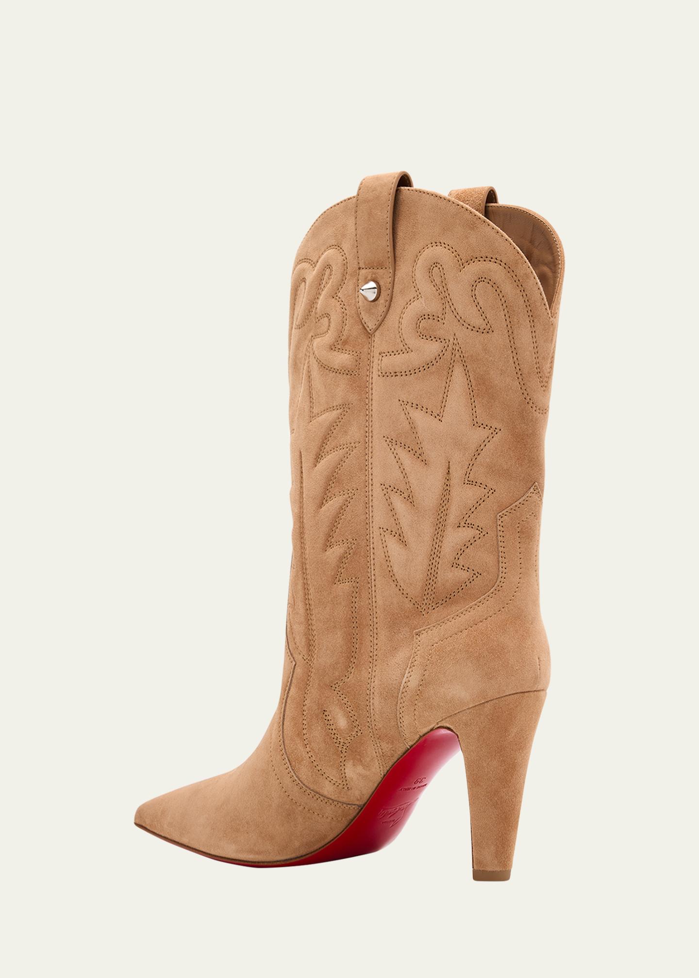 Authentic Christian Louboutin Beige Suede Appliqué with Embroidered Crown Christian Louboutin Suede Lame Crystal Strass Follies 100  main image 2