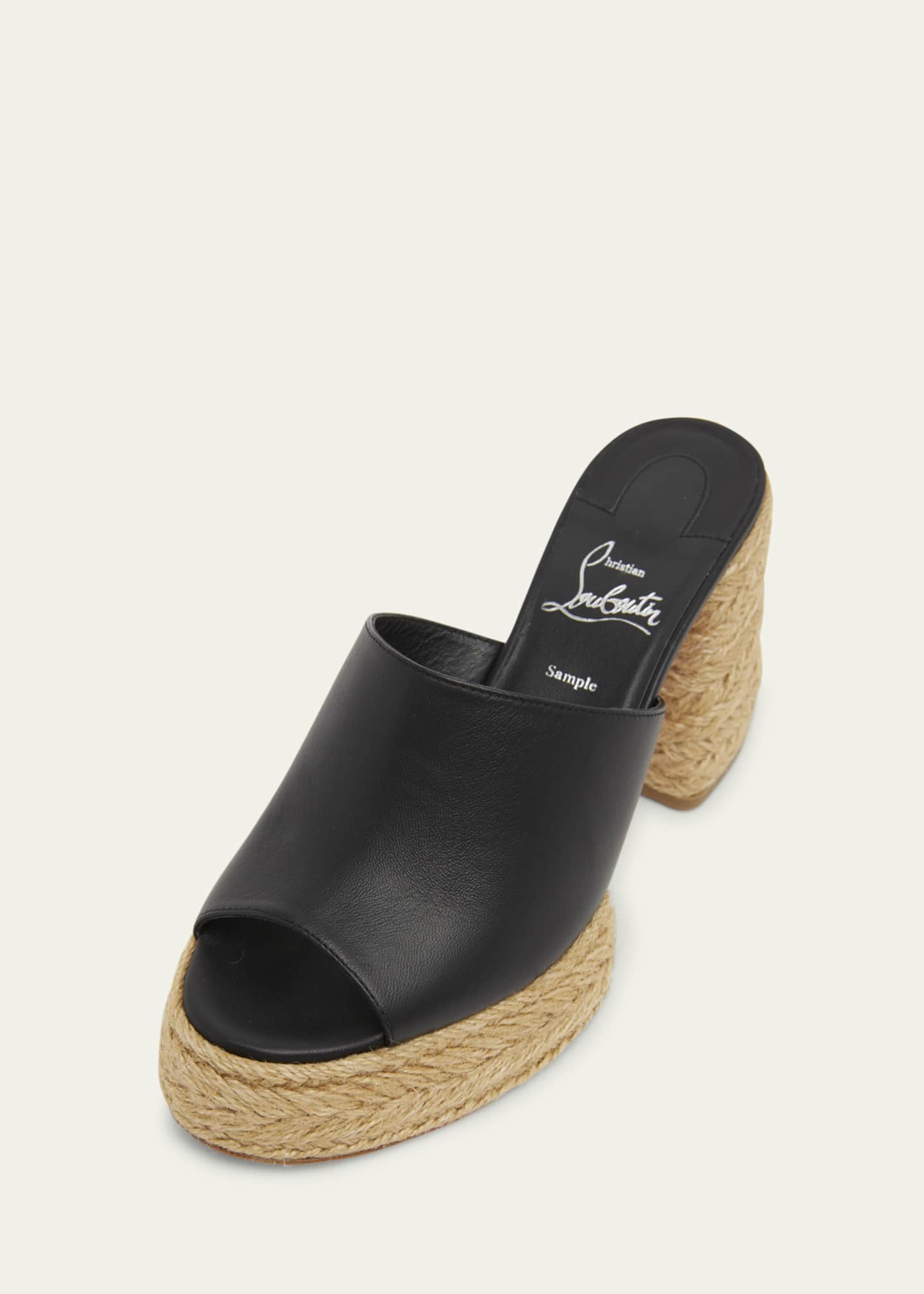 Christian Louboutin Calakala Leather Red Sole Espadrille Mules Image 3 of 4
