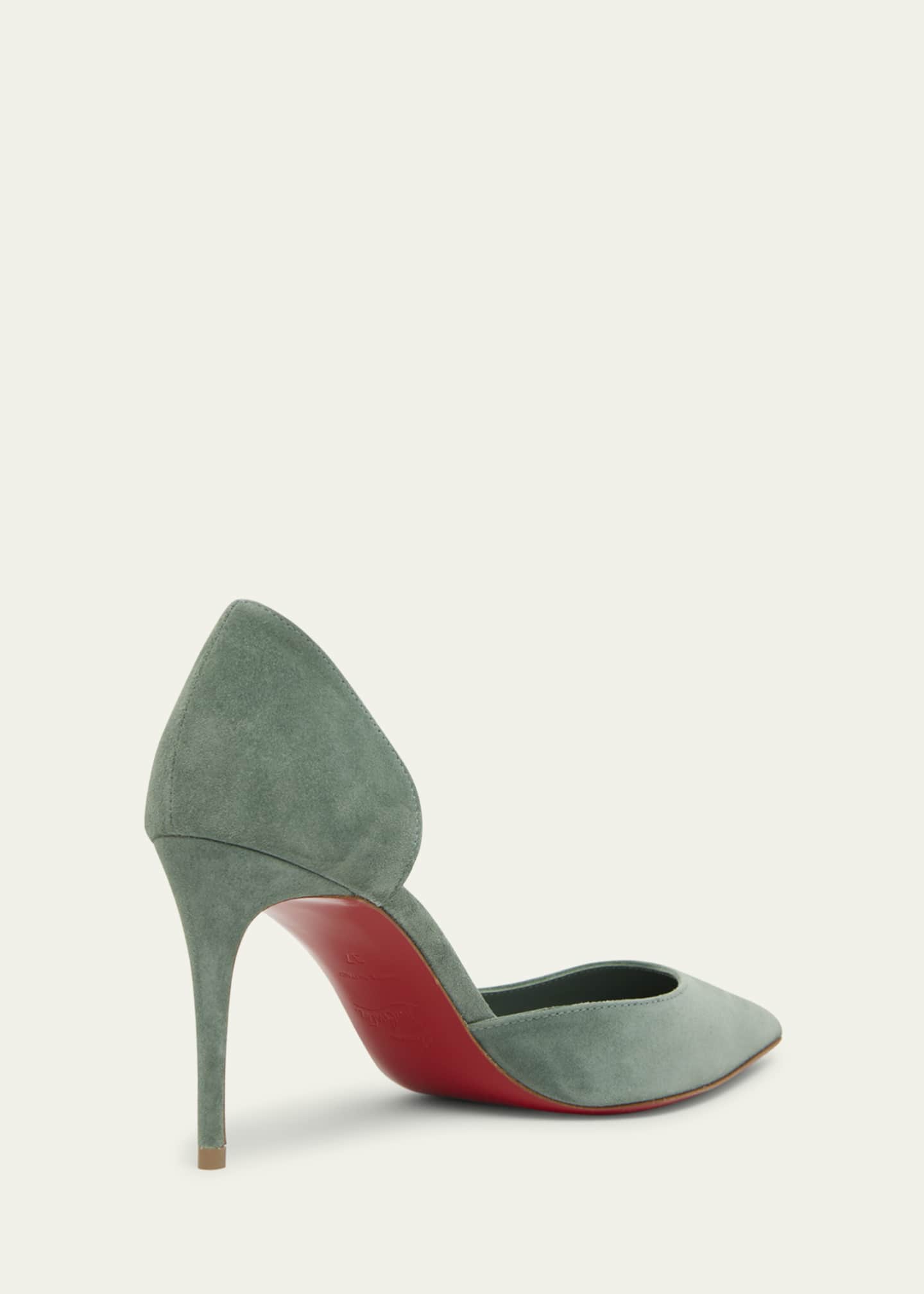 Christian Louboutin Iriza Suede Half-d'Orsay Red Sole Pumps Image 4 of 7
