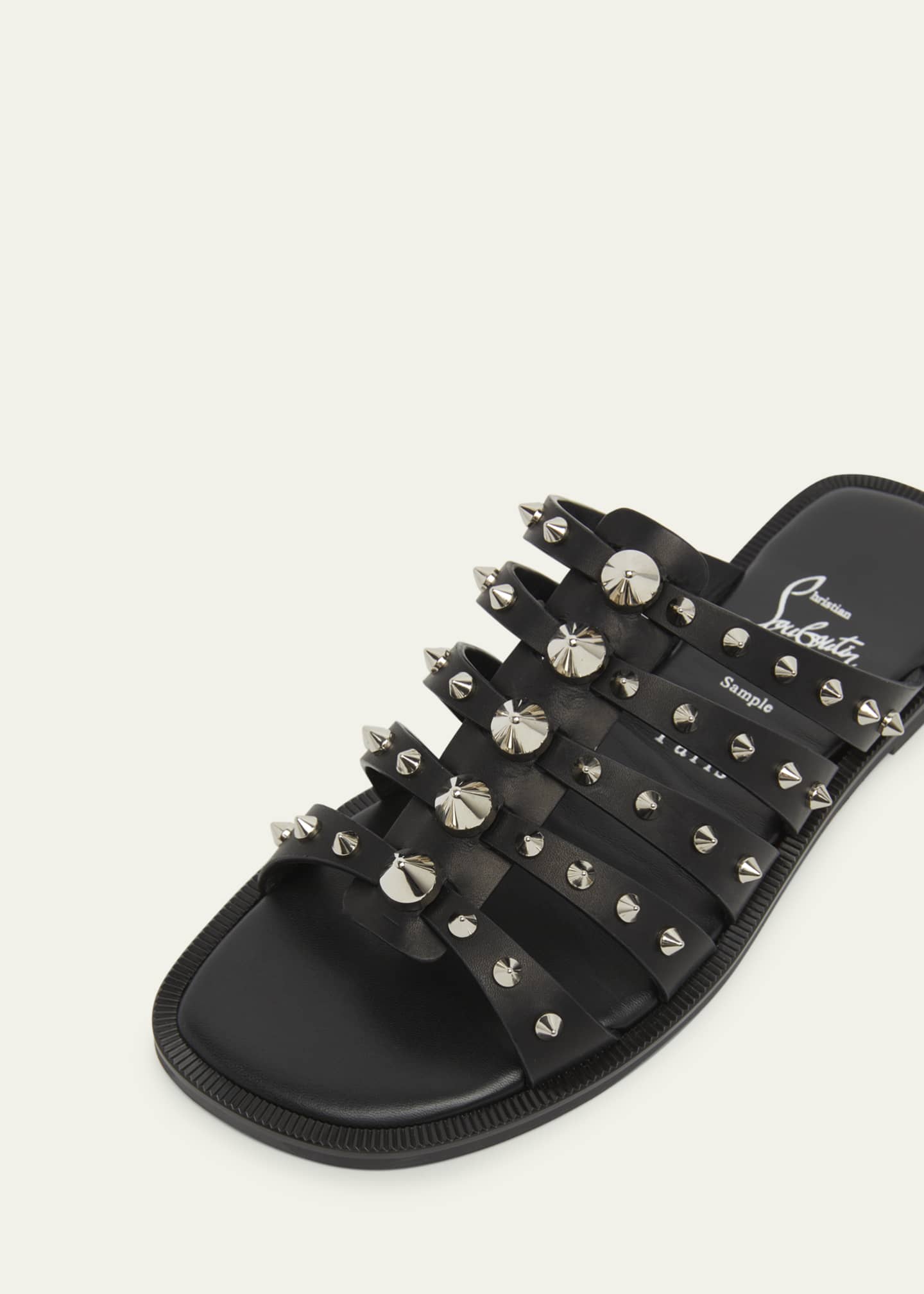 Christian Louboutin Charja Spike Leather Red Sole Slide Sandals Image 3 of 4