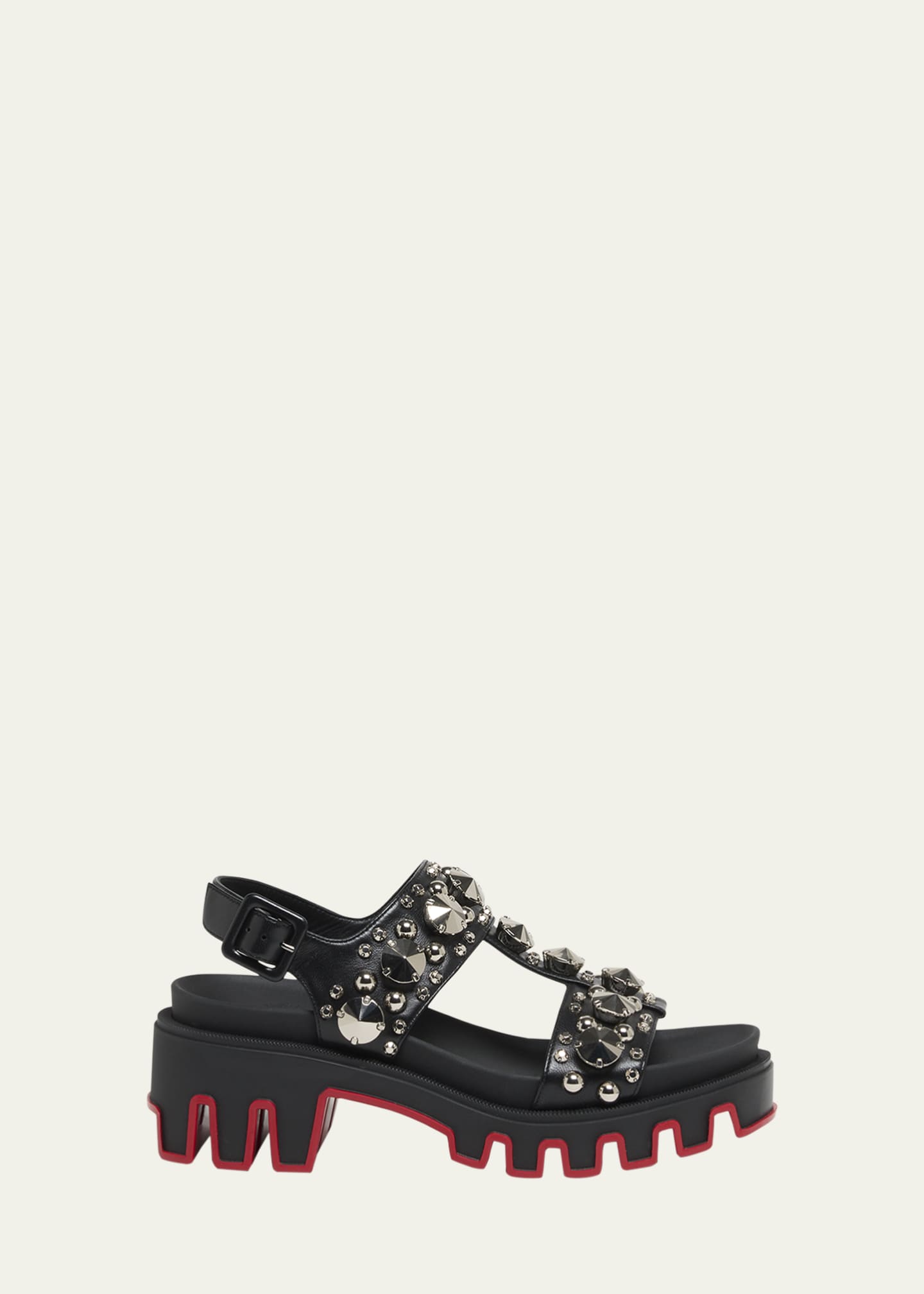 Christian Louboutin Duni Extrazza Leather T-Strap Lug-Sole Sandals Image 1 of 4