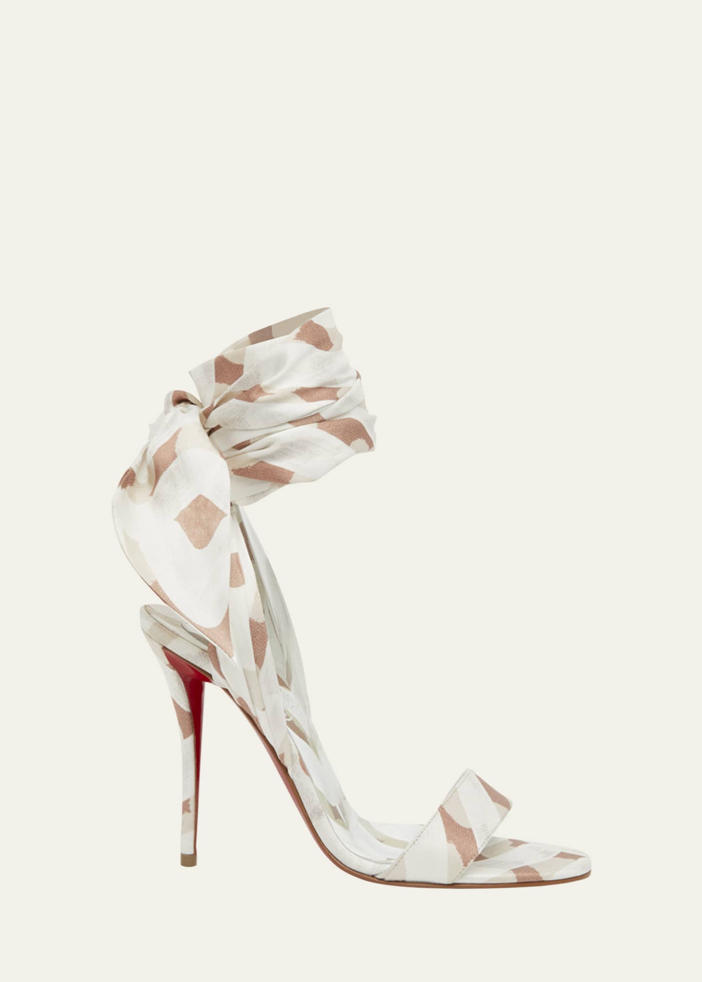 Christian Louboutin Miss Z Multi Silk Ankle-Wrap Red Sole Sandals Image 1 of 4