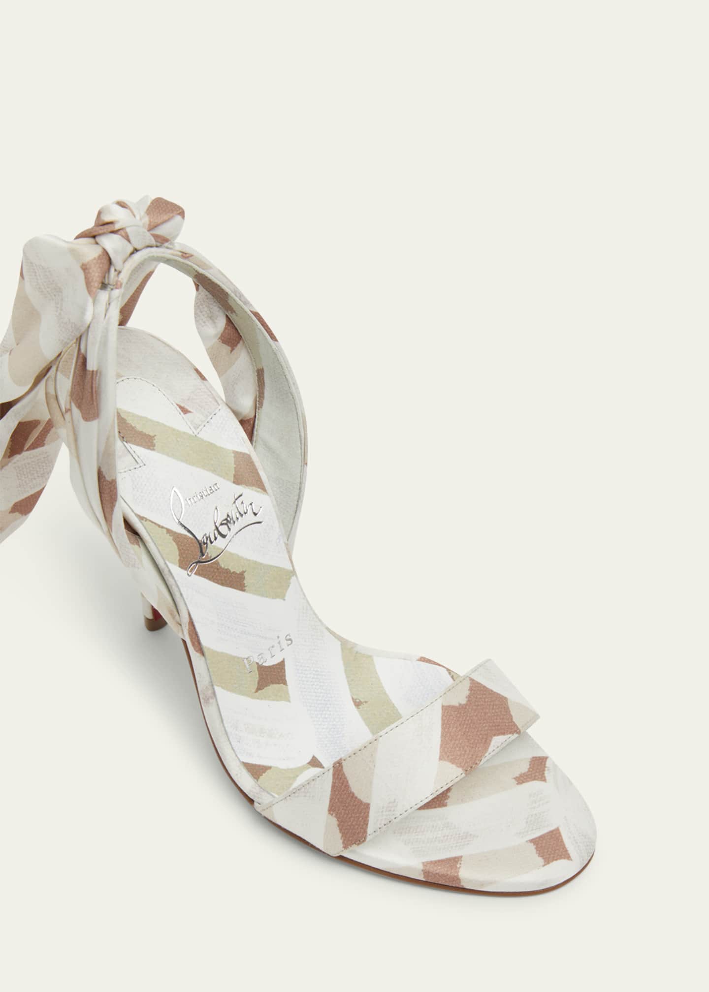 Christian Louboutin Miss Z Multi Silk Ankle-Wrap Red Sole Sandals Image 3 of 4