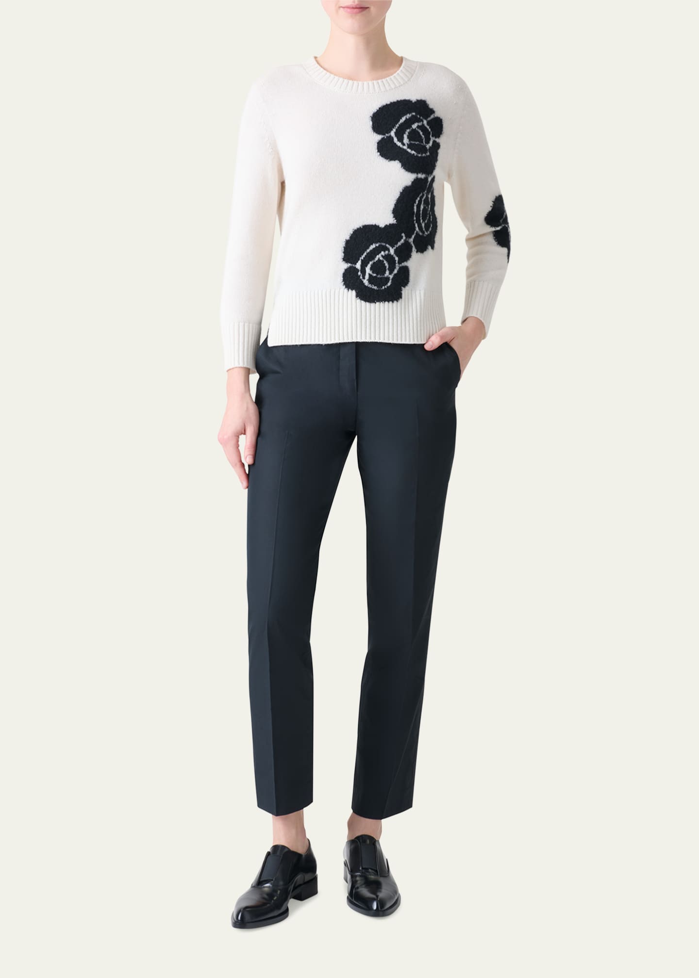 Akris 3D Anemone Cashmere-Silk Crewneck Sweater Image 2 of 5