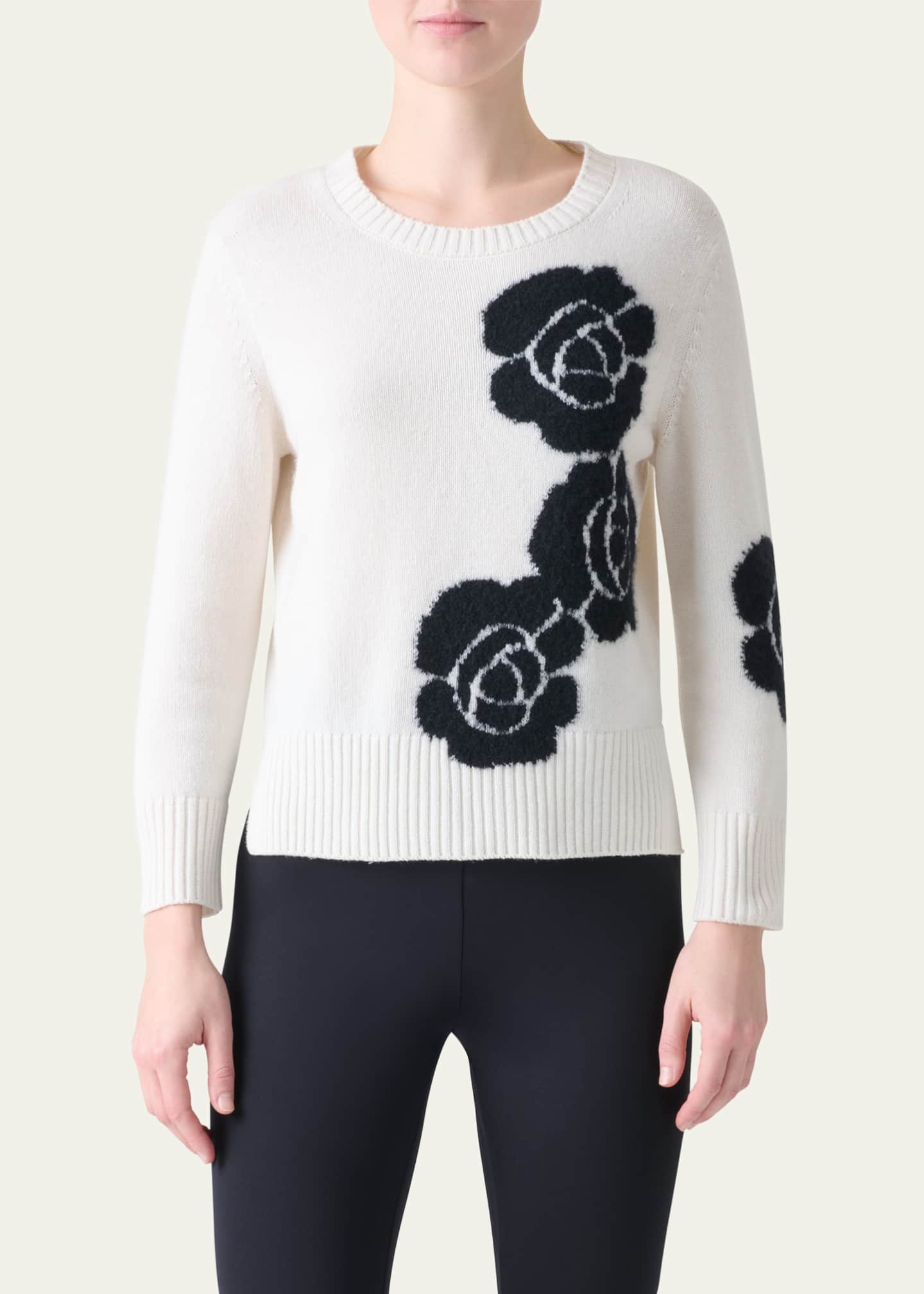 Akris 3D Anemone Cashmere-Silk Crewneck Sweater Image 4 of 5
