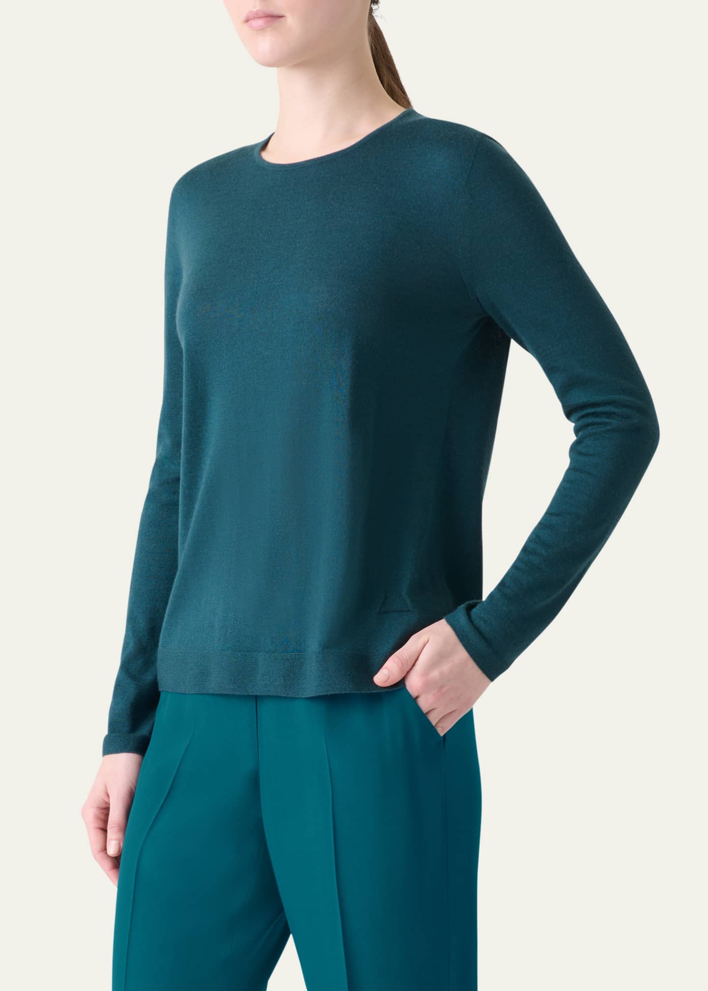 Akris Cashmere-Silk Fine Gauge Seamless Knit Sweater Image 4 of 5