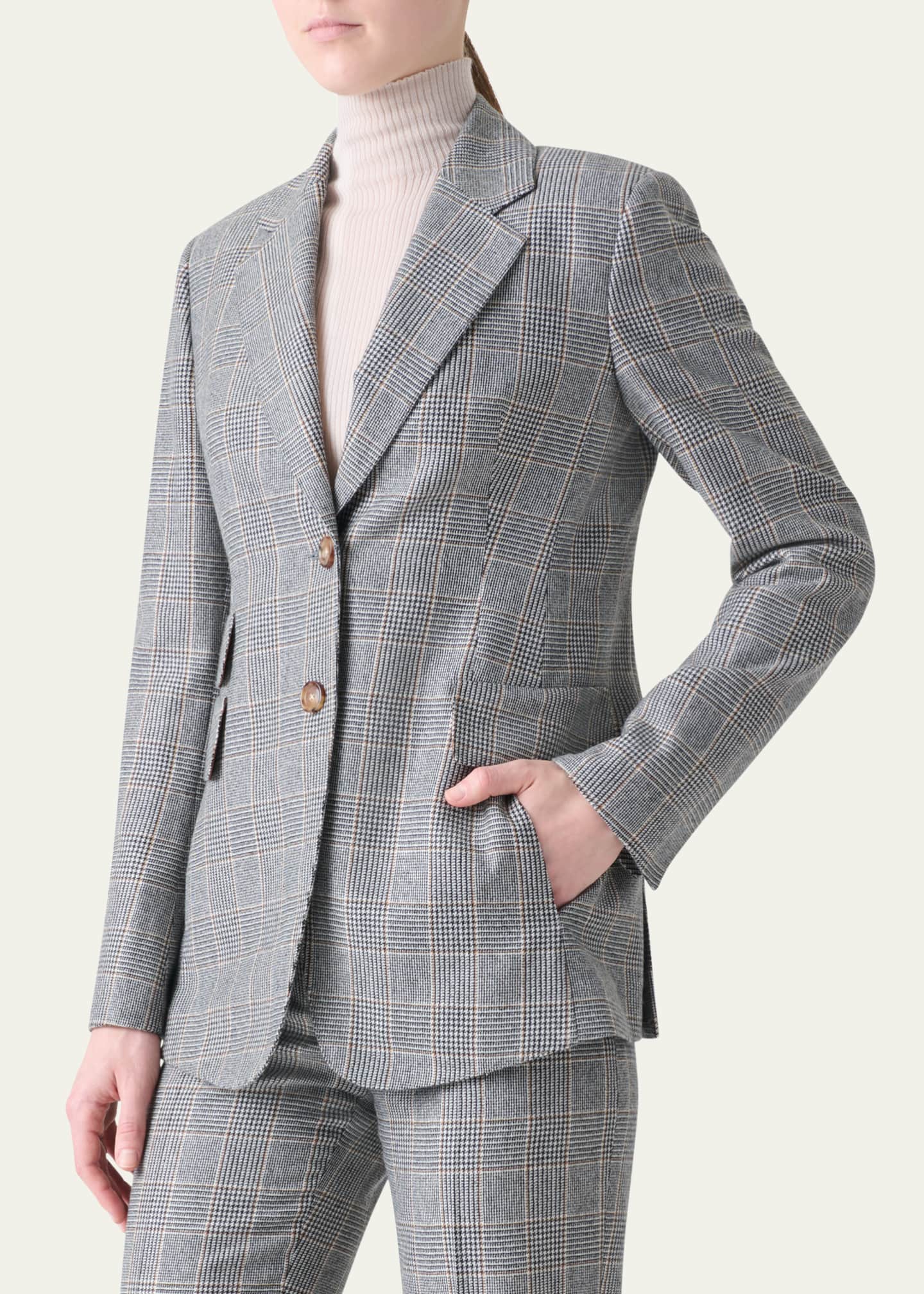 Akris Arie Prince Of Wales Check Cashmere Single-Breasted Jacket Image 4 of 5