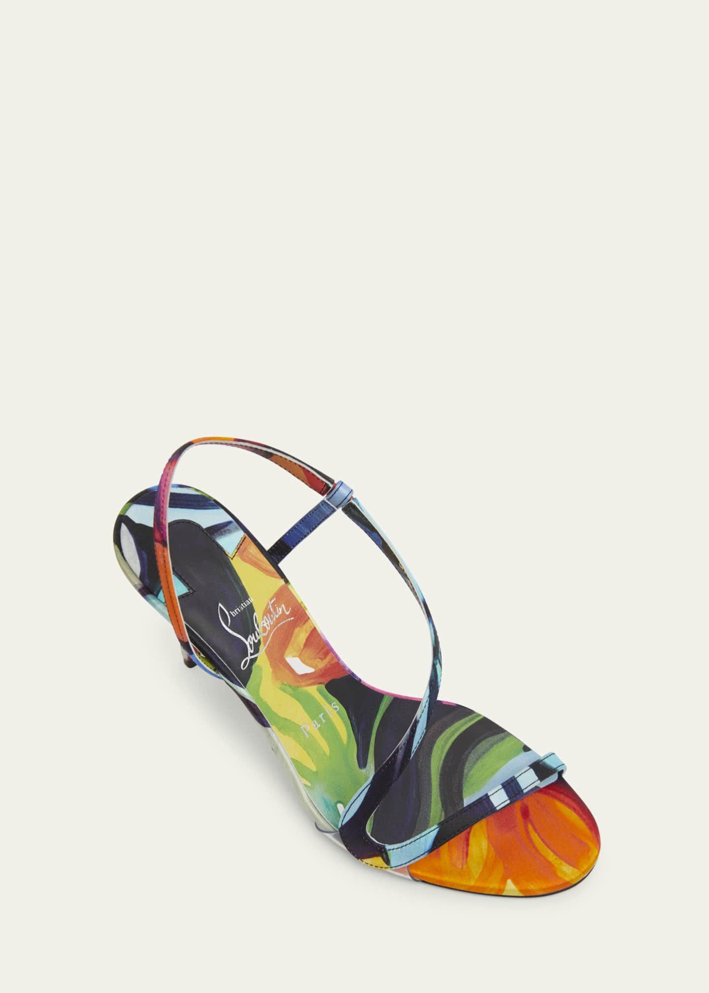 Christian Louboutin Rosa Z Multi Silk Red Sole Sandals Image 3 of 4