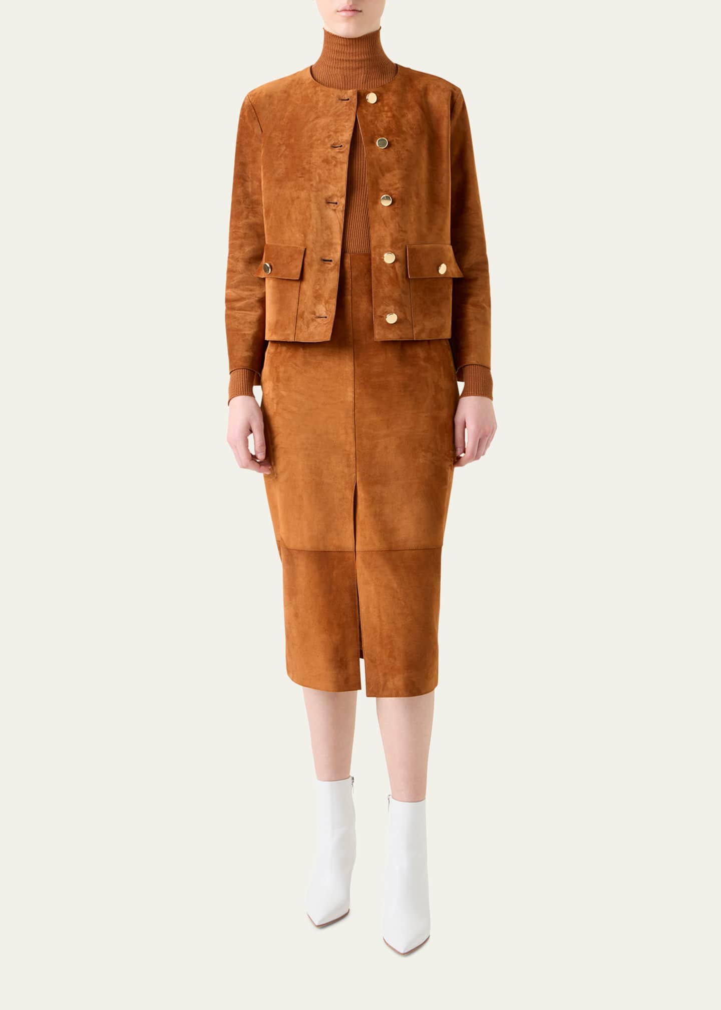 Akris Lamb Suede Single-Breasted Winter Jacket Image 2 of 5