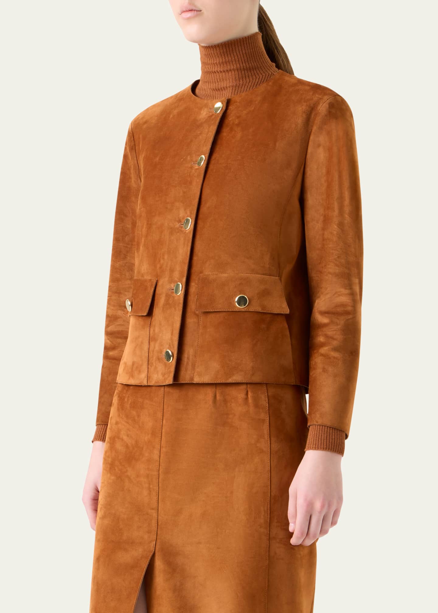 Akris Lamb Suede Single-Breasted Winter Jacket Image 4 of 5
