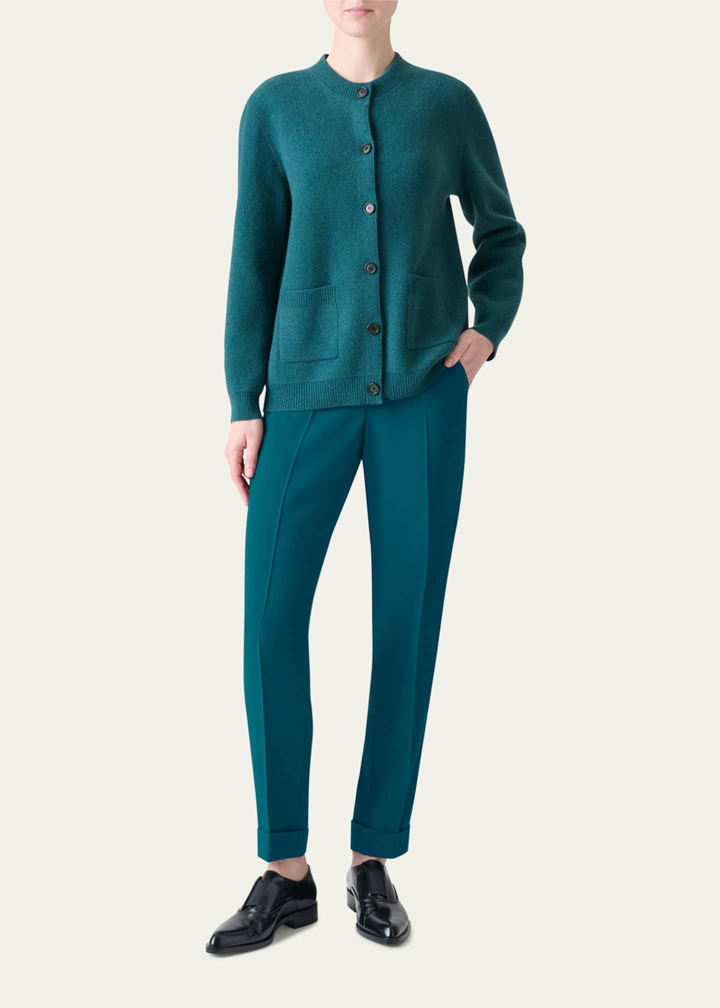 Akris Pure Cashmere Pique Knit Crewneck Cardigan Image 2 of 5