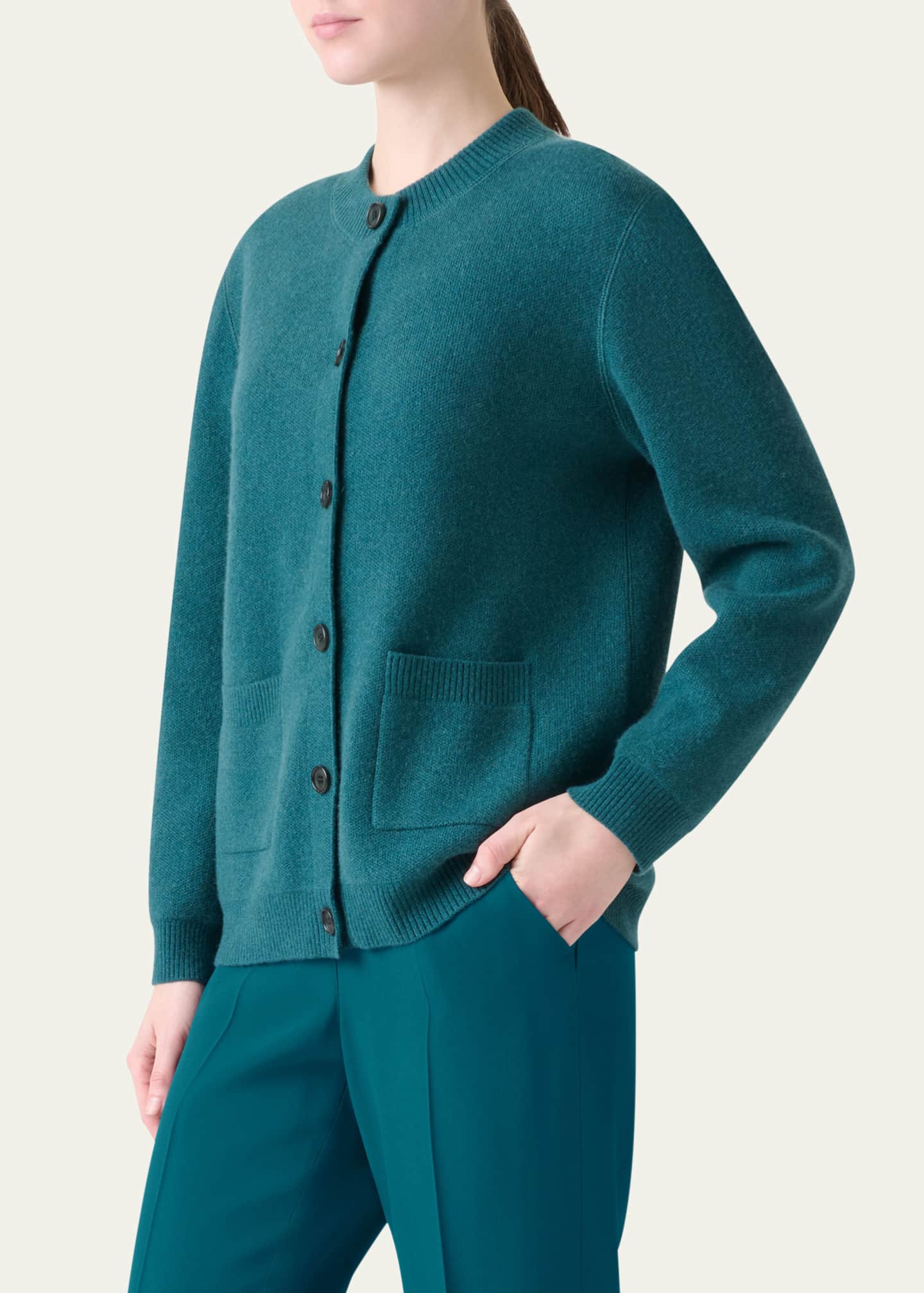 Akris Pure Cashmere Pique Knit Crewneck Cardigan Image 4 of 5