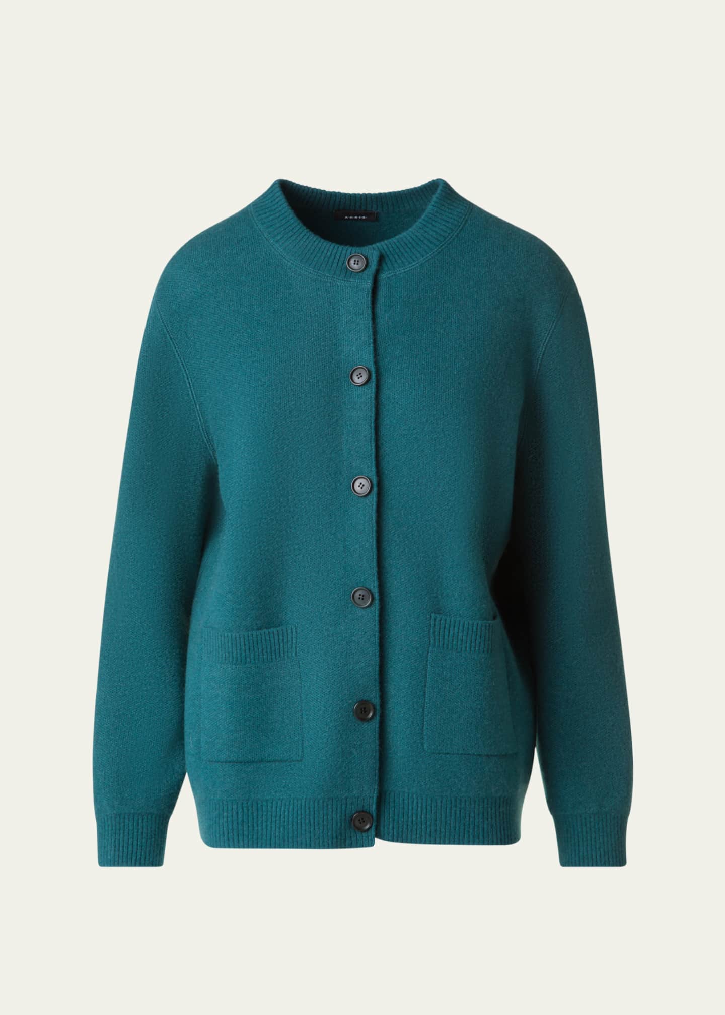 Akris Pure Cashmere Pique Knit Crewneck Cardigan Image 1 of 5