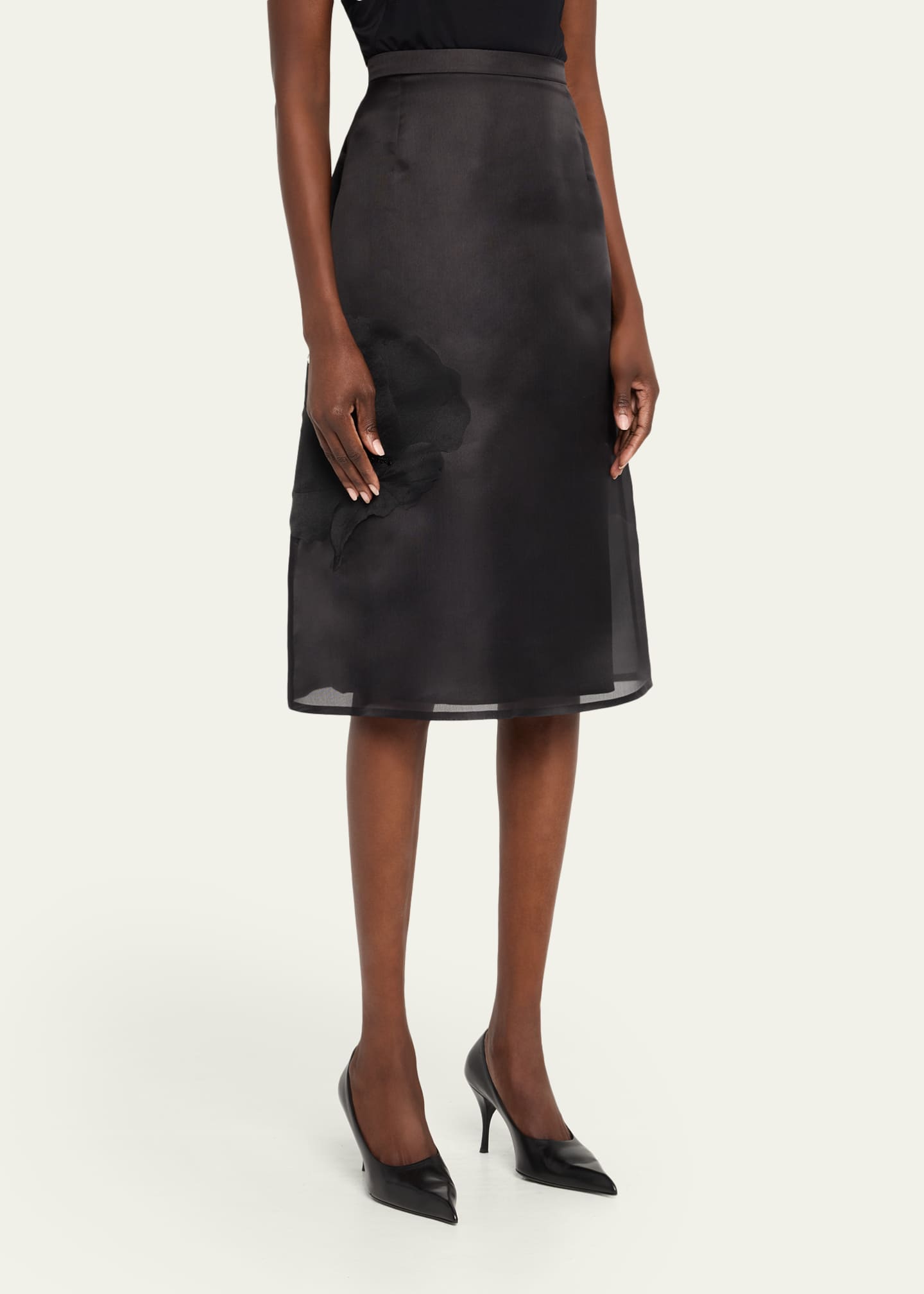 Akris Anemone Corsage Organza Midi Skirt Image 4 of 5